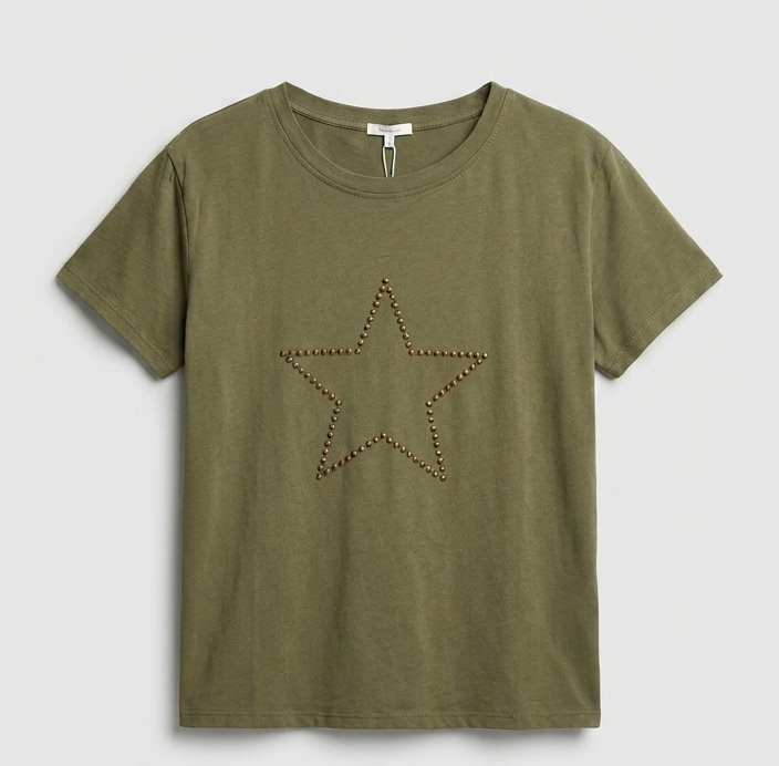 Star Studded Pure Cotton Khaki Tee