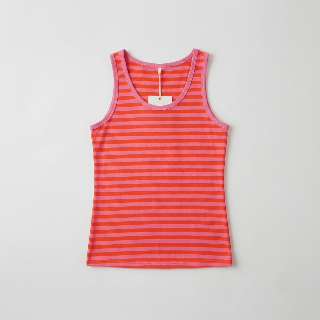 Sunset Stripe 100% Cotton Tank in Pink and Coral