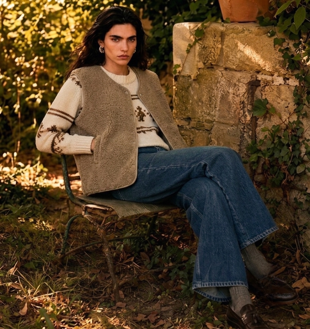 Teddy Fleece Button Front Gilet with Moleskin Style Lining