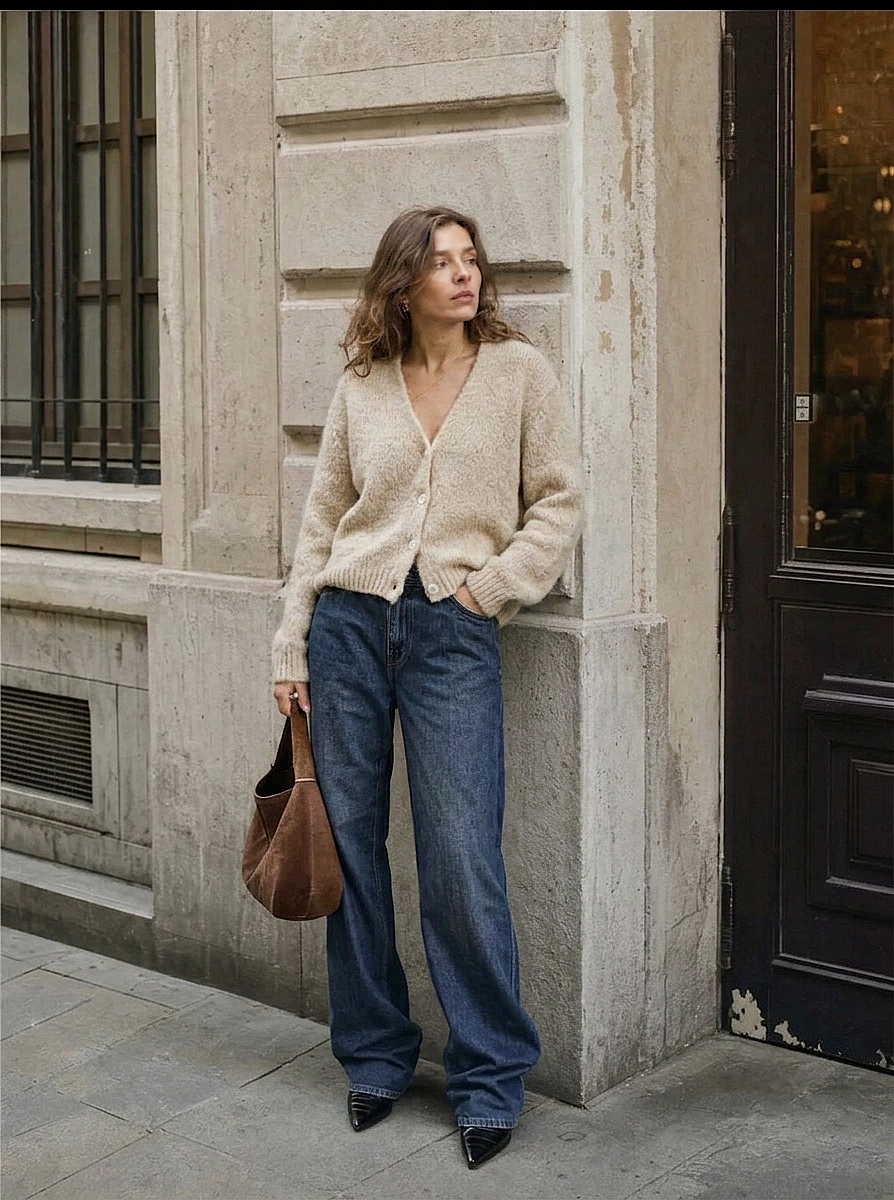 Oatmeal Mohair & Wool Blend V Neck Cardigan