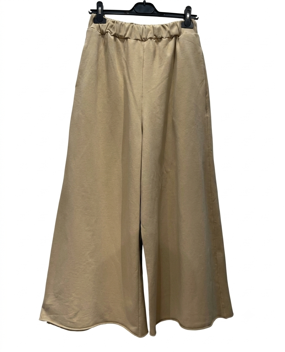 High Waisted Cotton Blend Wide Leg Palazzo Pants