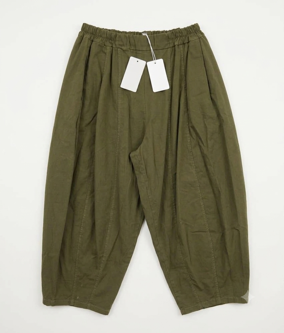 Pure Cotton Khaki Barrel Leg Trousers with Elasticated Waist