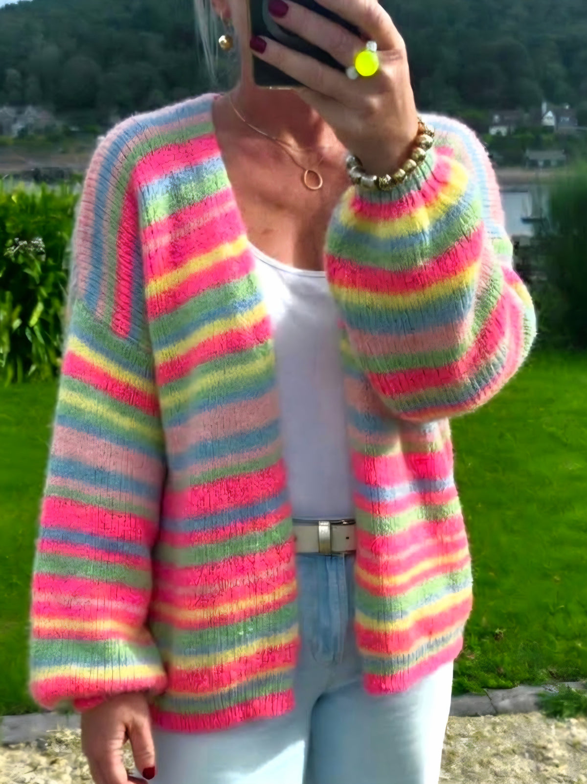 Neon Rainbow Striped Open Cardigan