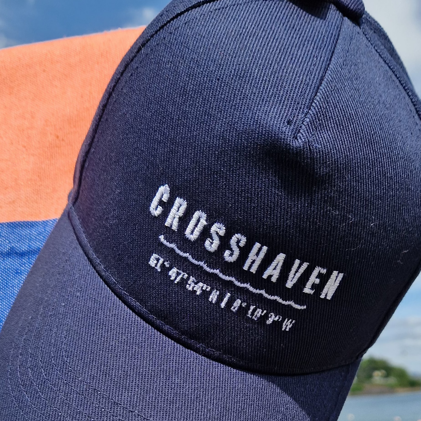 Crosshaven Baseball Hat. One size. Navy. Velcro Adjuster.