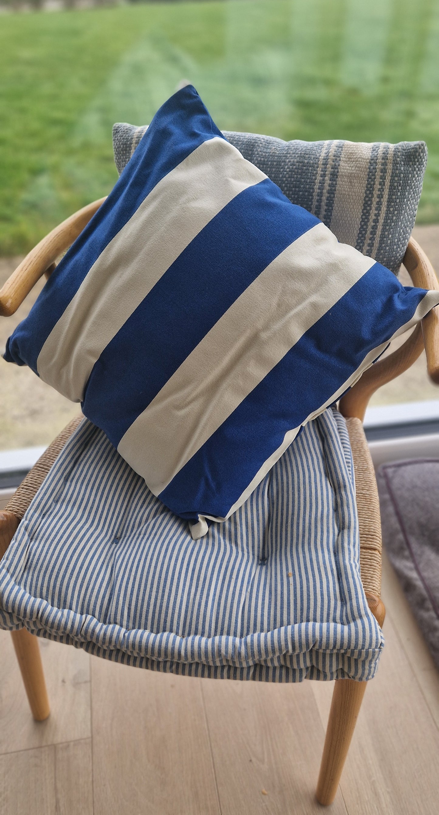 Blue and White Striped Cushion