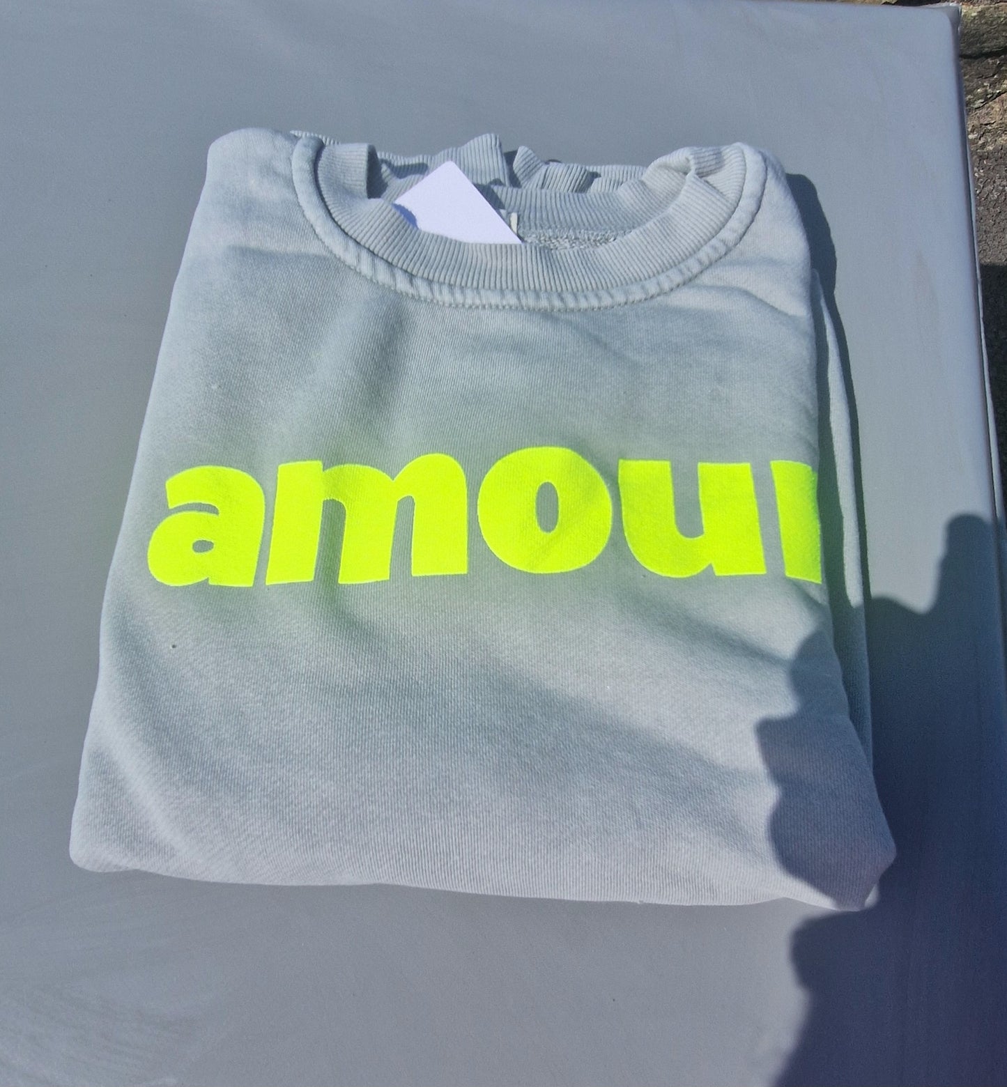 * BACK SOON * Grey, Ladies sweatshirt with Neon Yellow print.