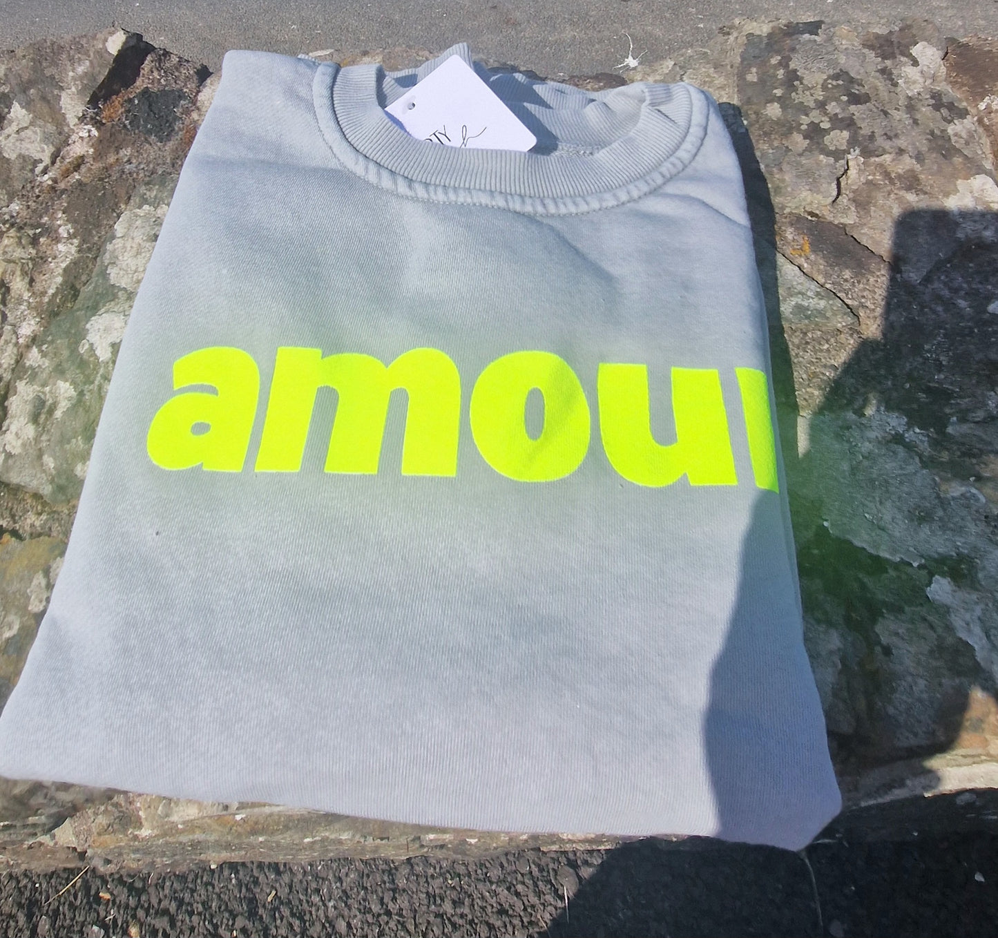Ladies Print T Shirt in Grey and Neon Yellow