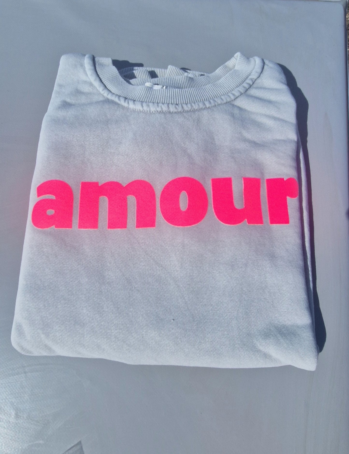 Grey, Ladies Sweatshirt with neon pink print
