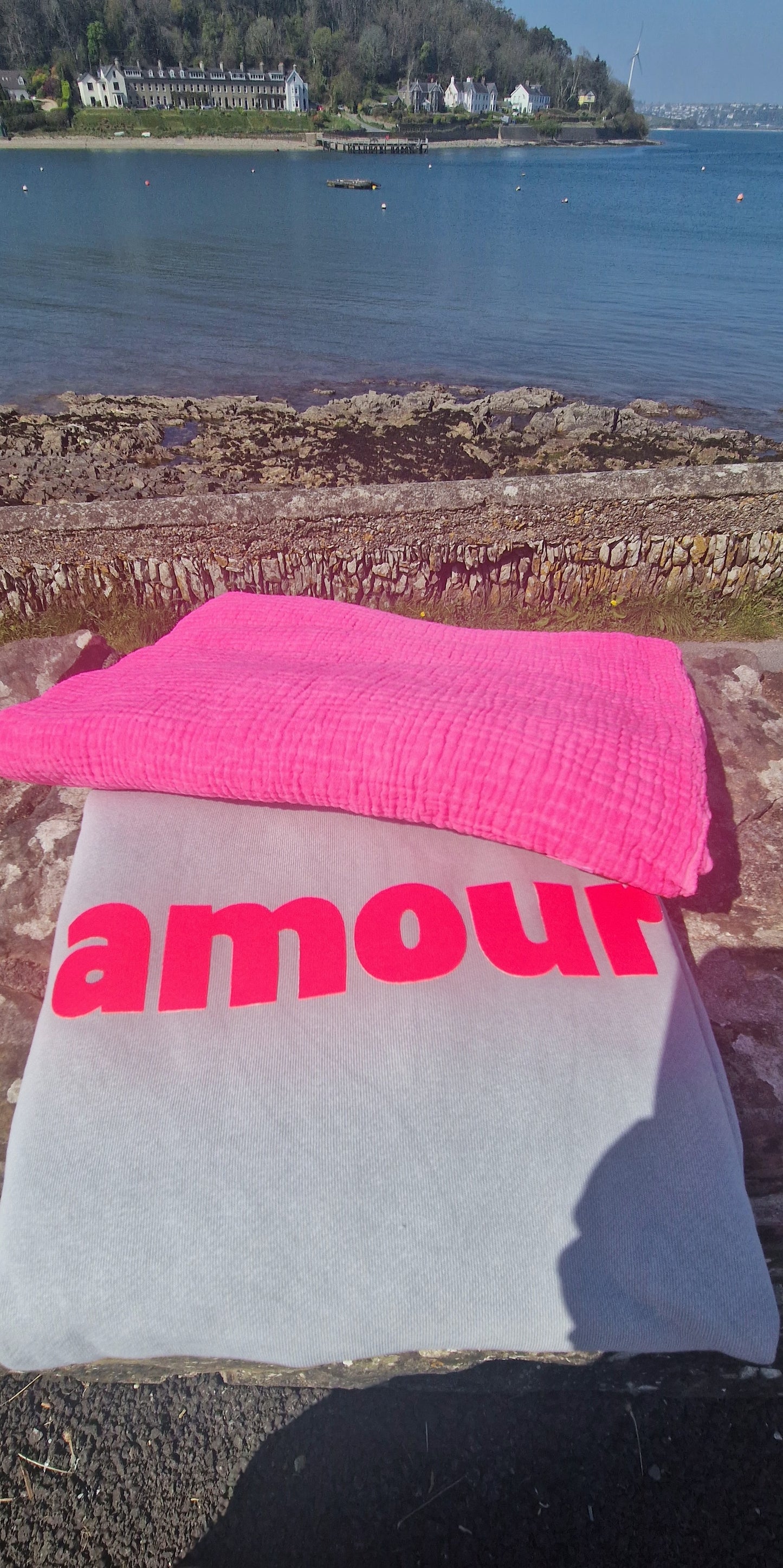 Grey, Ladies Sweatshirt with neon pink print