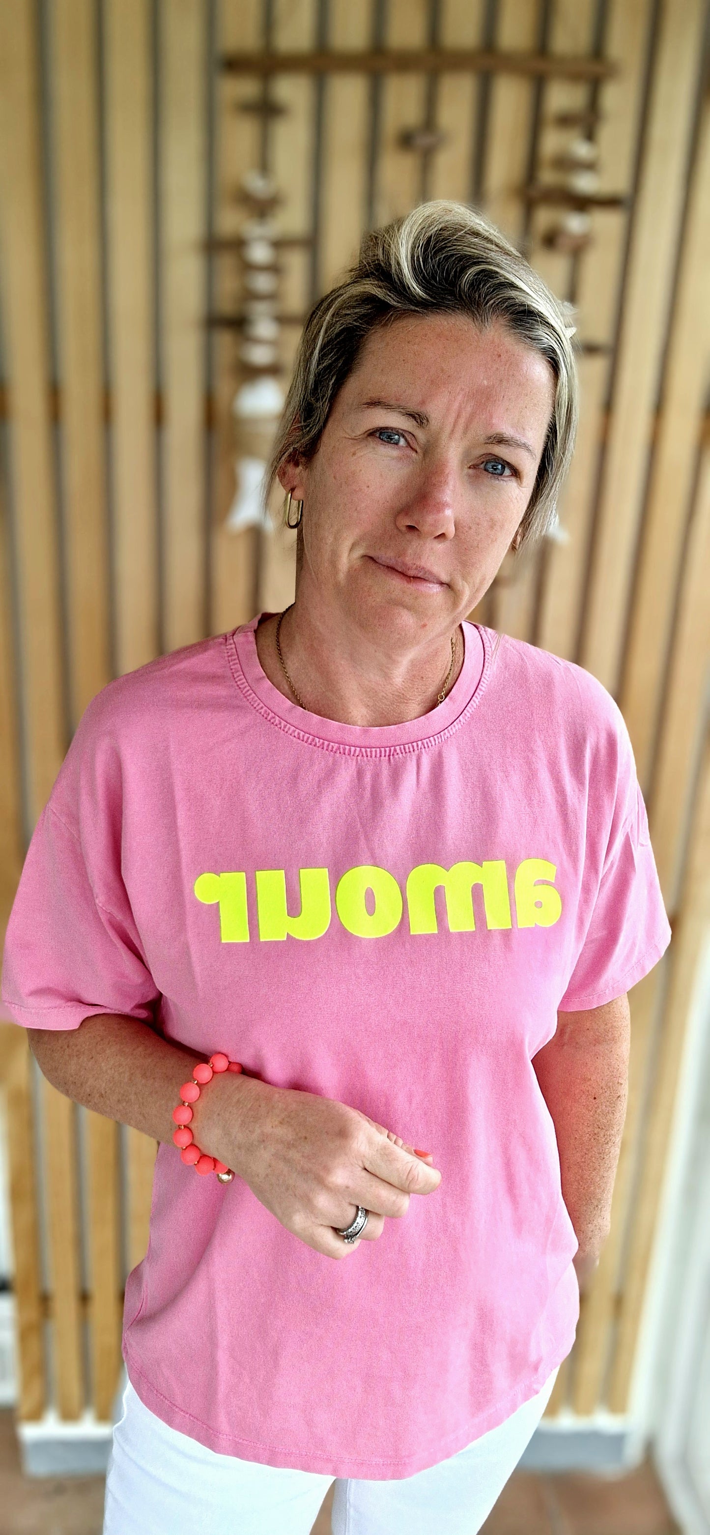 Amour T Shirt in Pink & Neon yellow