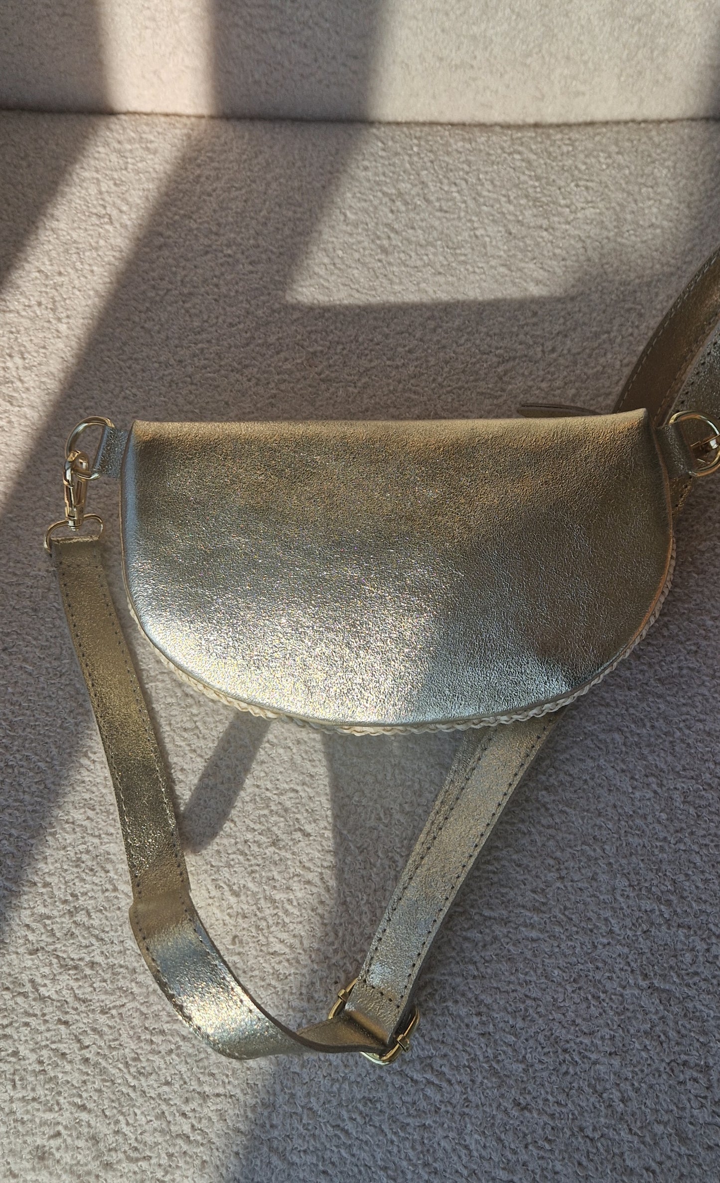 Raffia and Leather Gold Crossbody bag