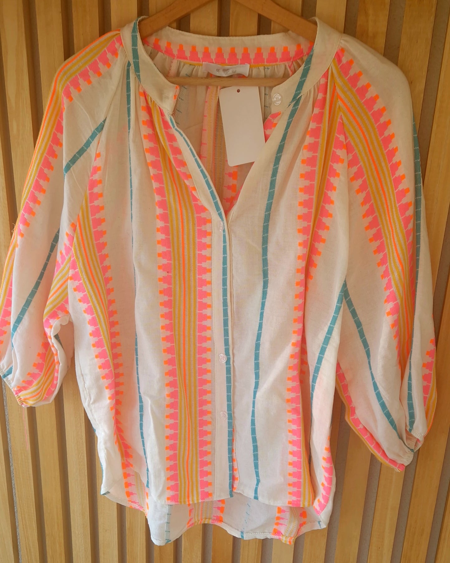 Ladies Pure Cotton Shirt with Neon Stripe.