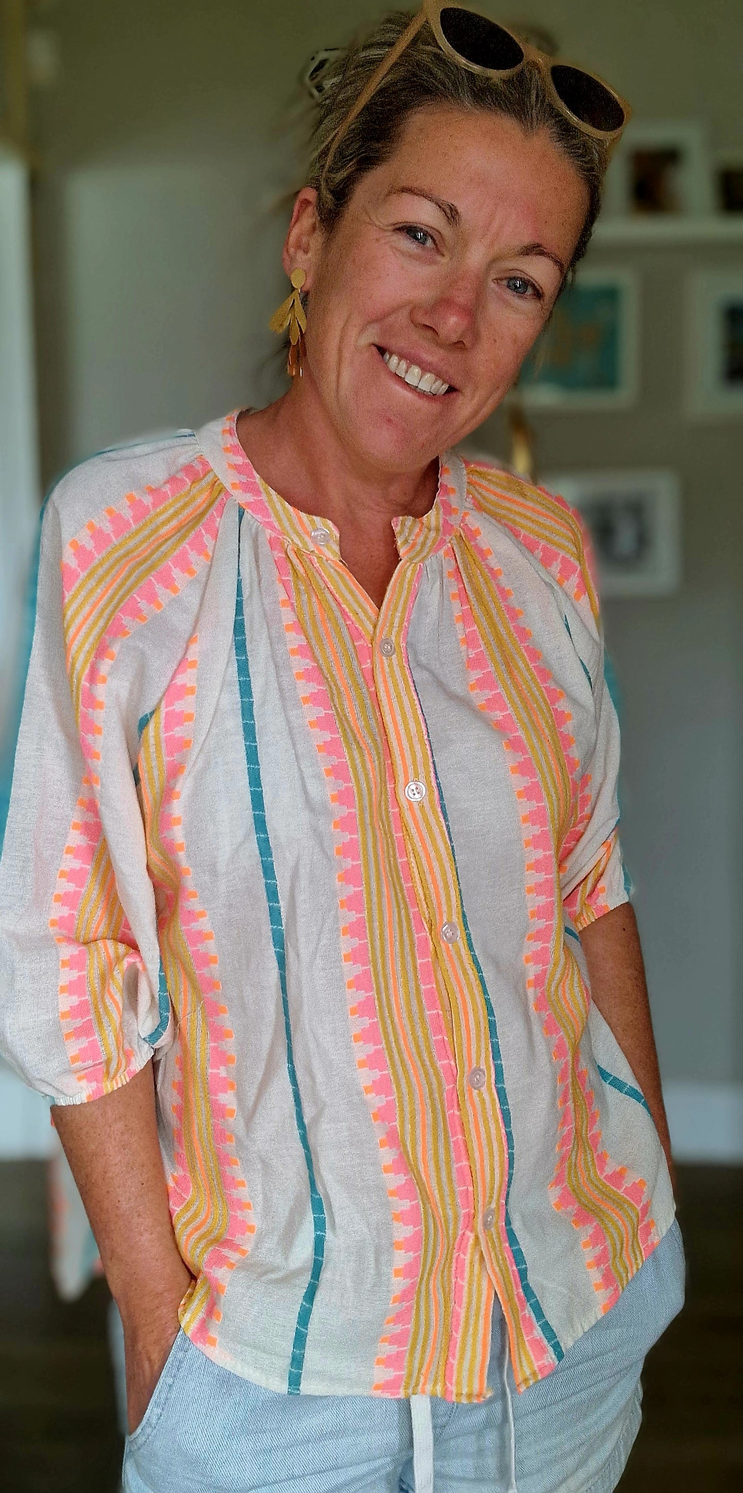 Ladies Pure Cotton Shirt with Neon Stripe.