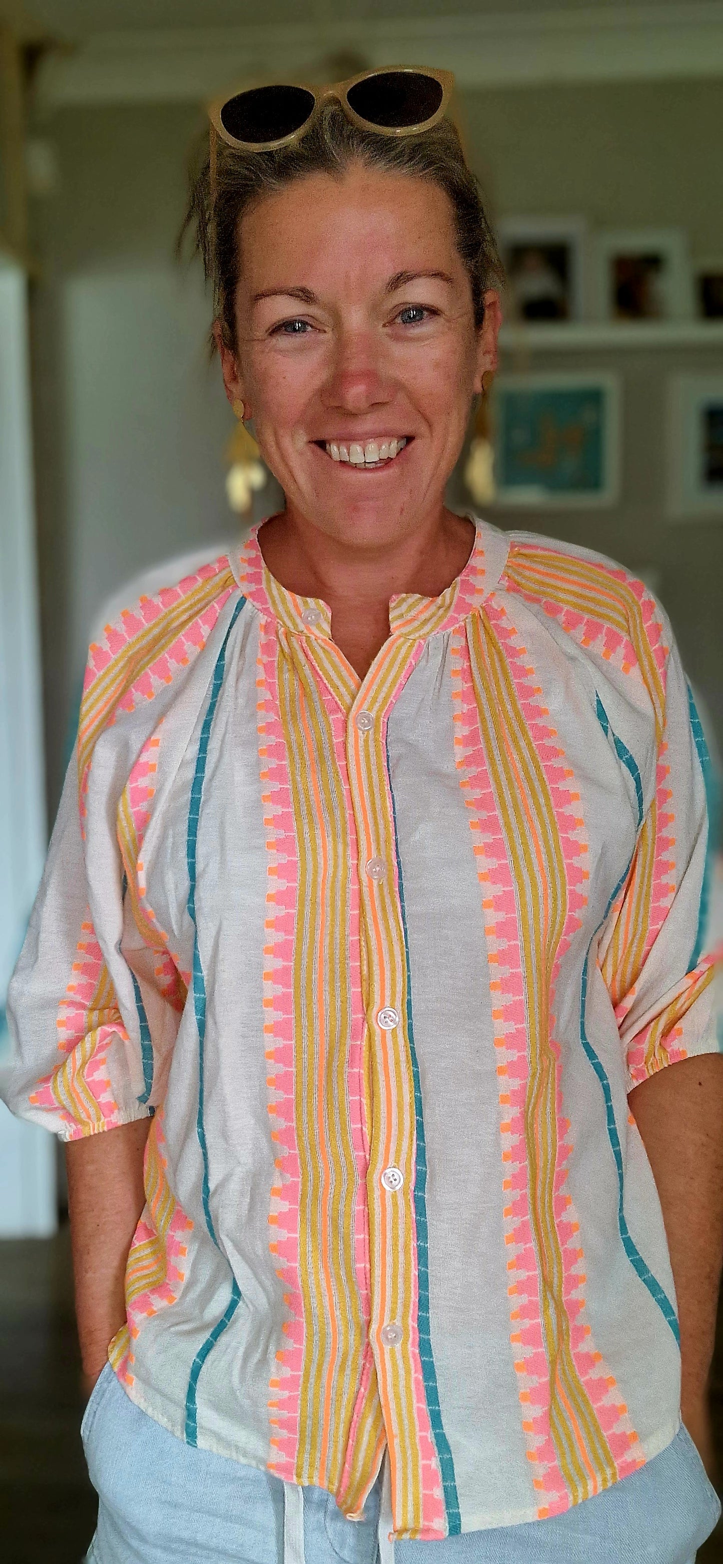 Ladies Pure Cotton Shirt with Neon Stripe.