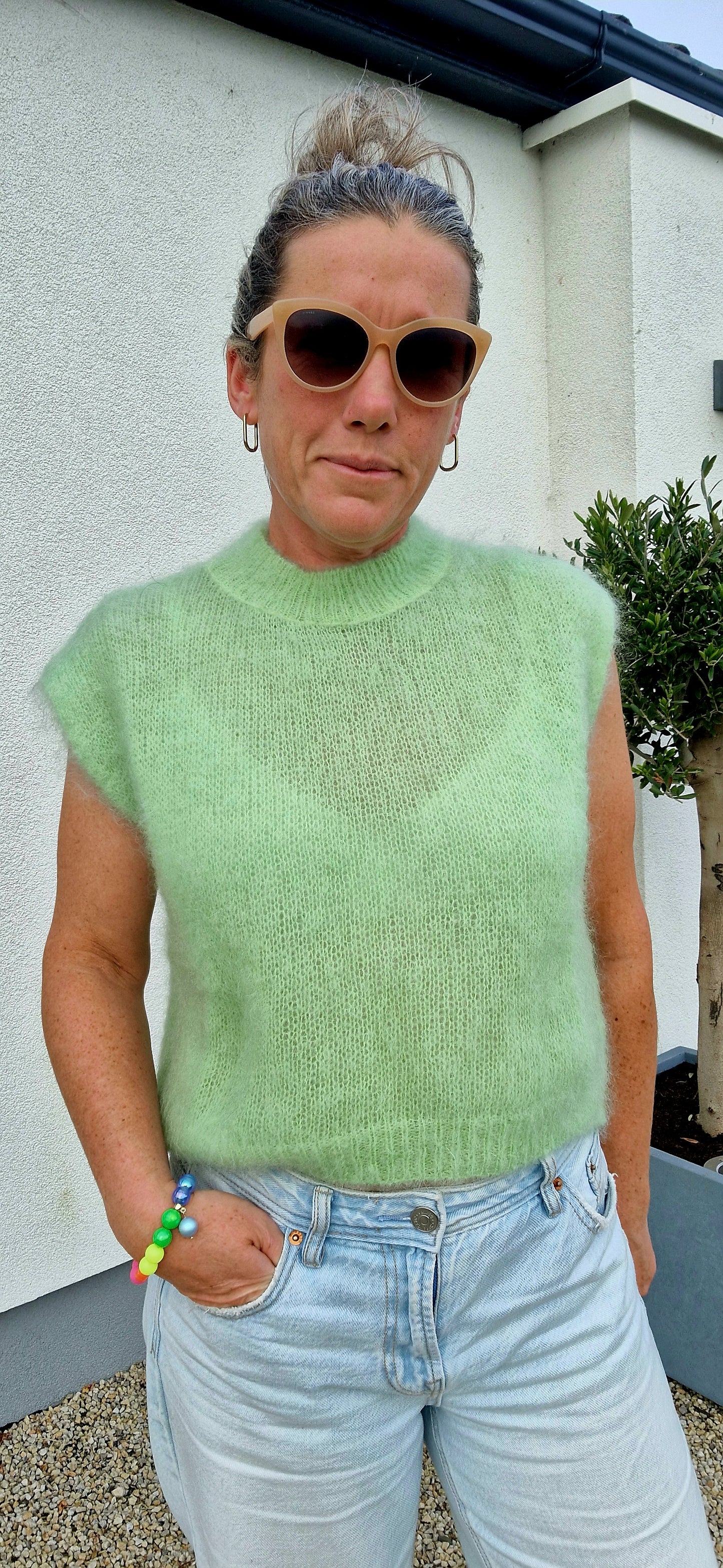 Aquamarine 80% Mohair sleeveless Tank