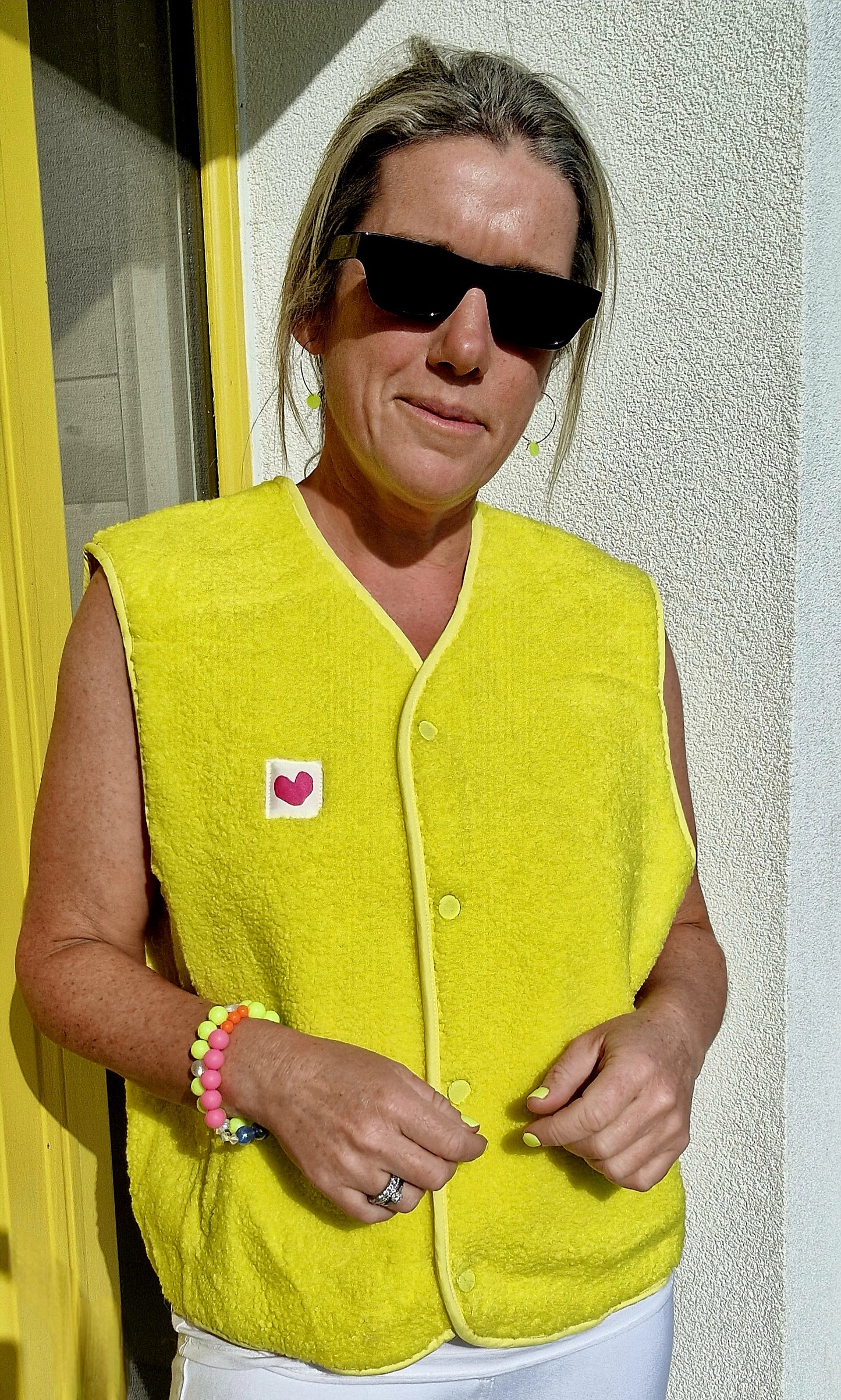 Bright Yellow V Neck Teddy Fleece lined, Sleeveless Gilet