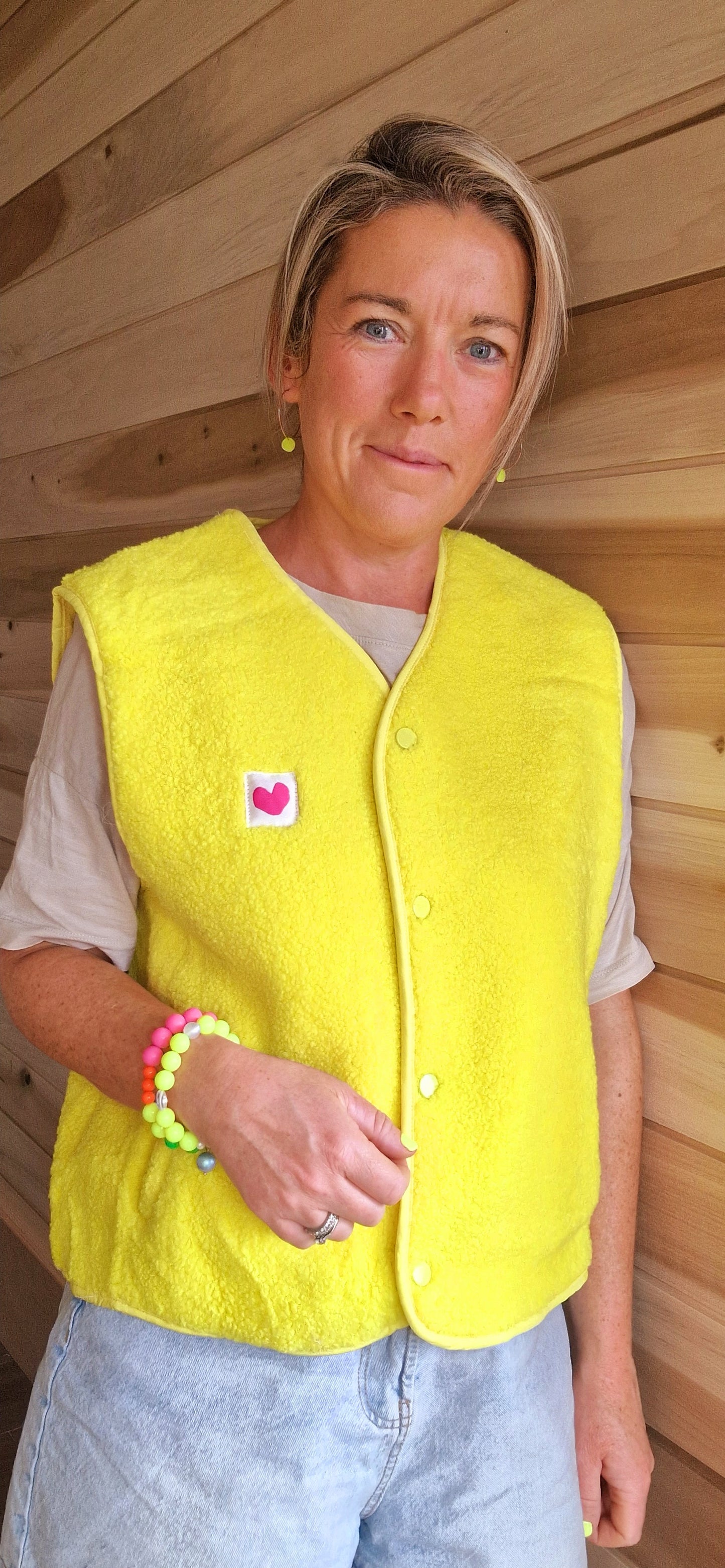 Bright Yellow V Neck Teddy Fleece lined, Sleeveless Gilet