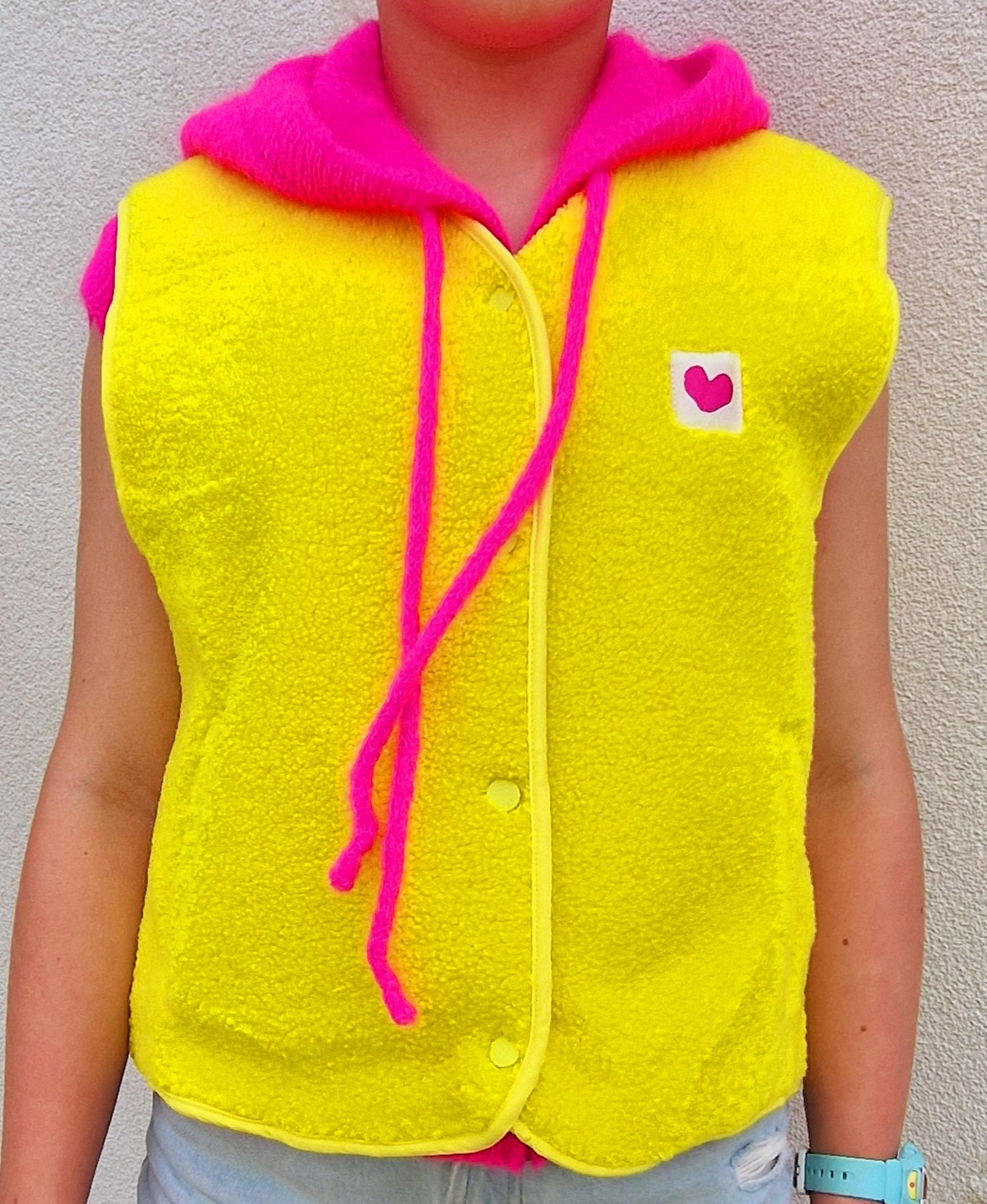 Bright Yellow V Neck Teddy Fleece lined, Sleeveless Gilet