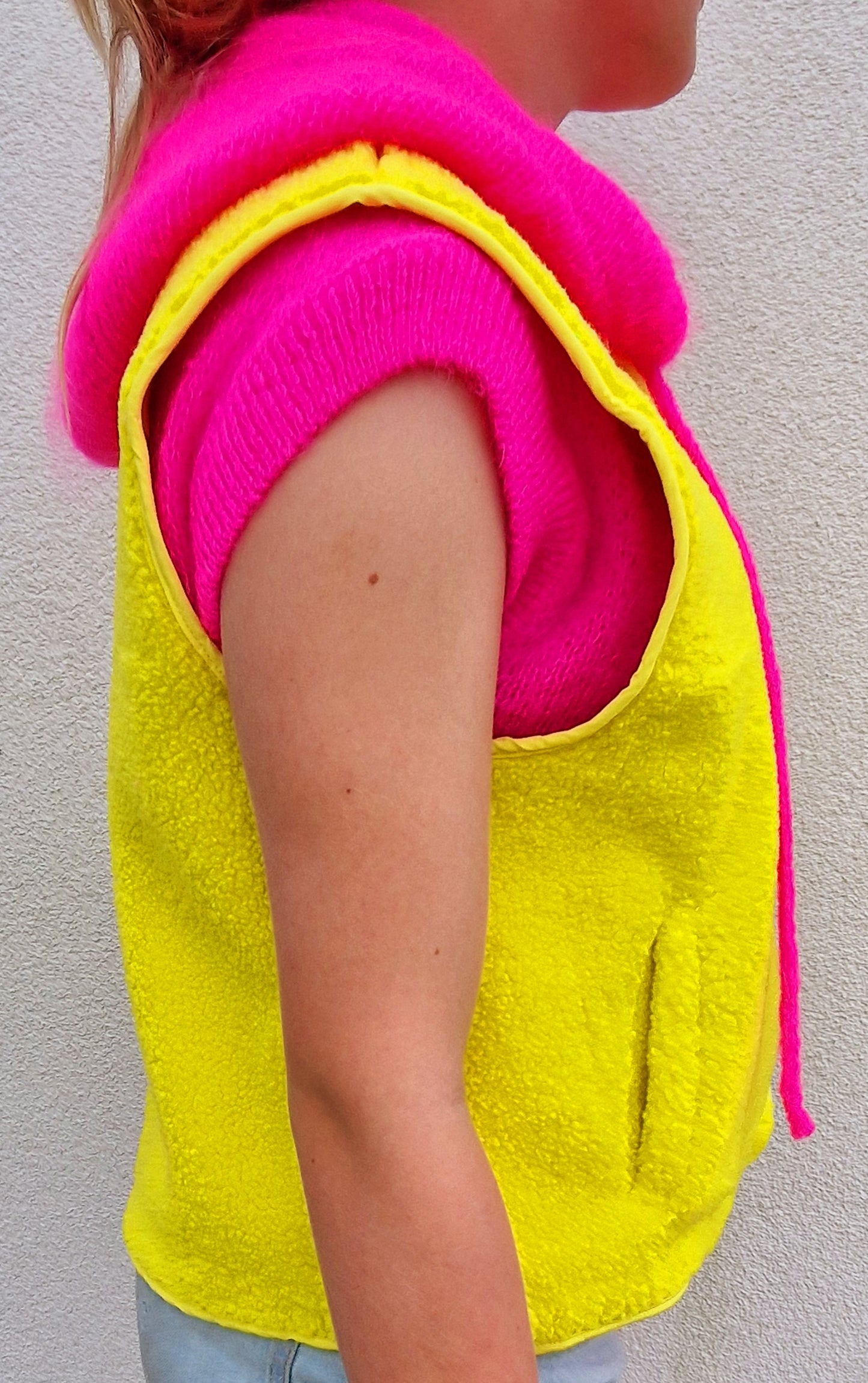 Bright Yellow V Neck Teddy Fleece lined, Sleeveless Gilet