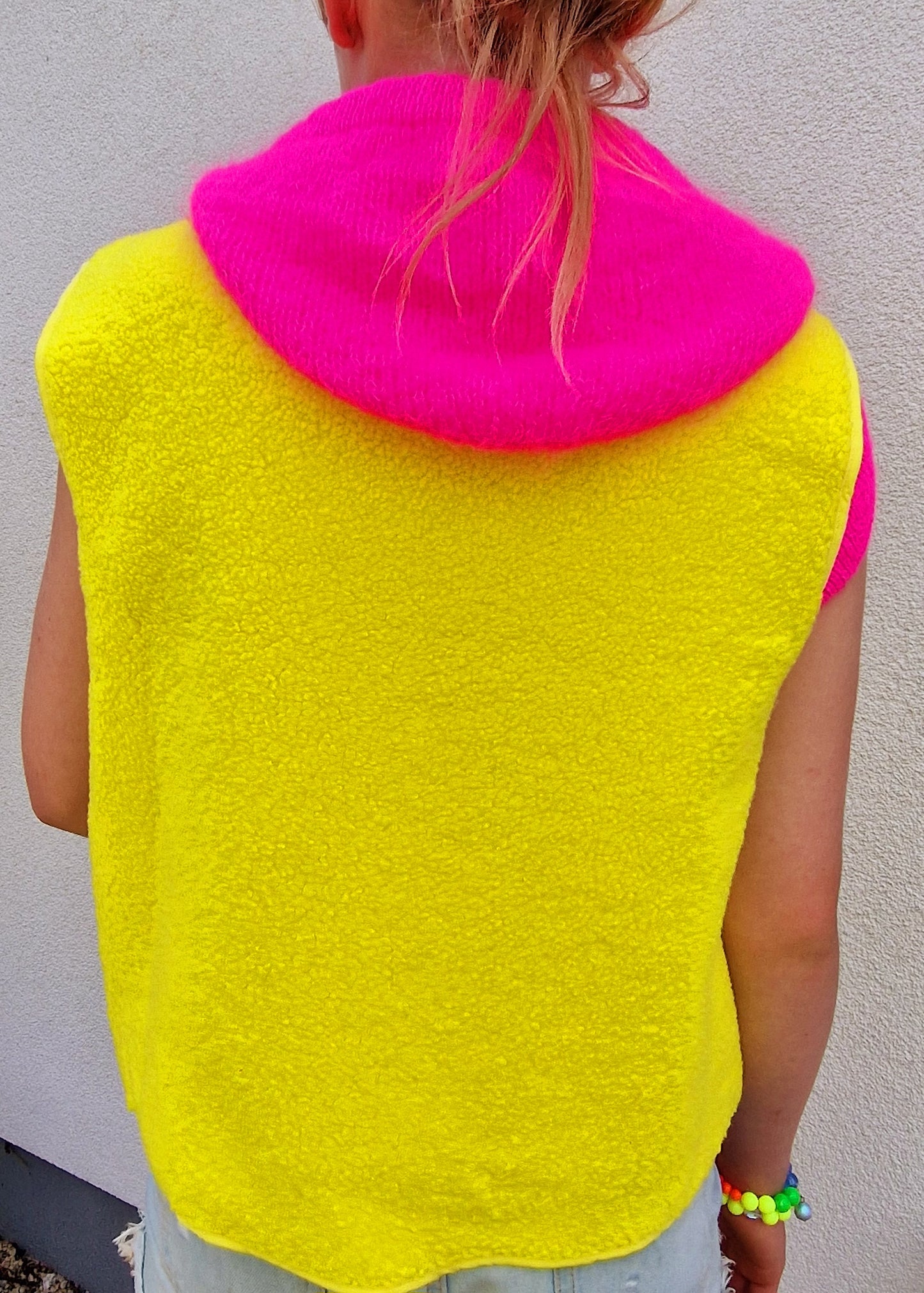 Bright Yellow V Neck Teddy Fleece lined, Sleeveless Gilet