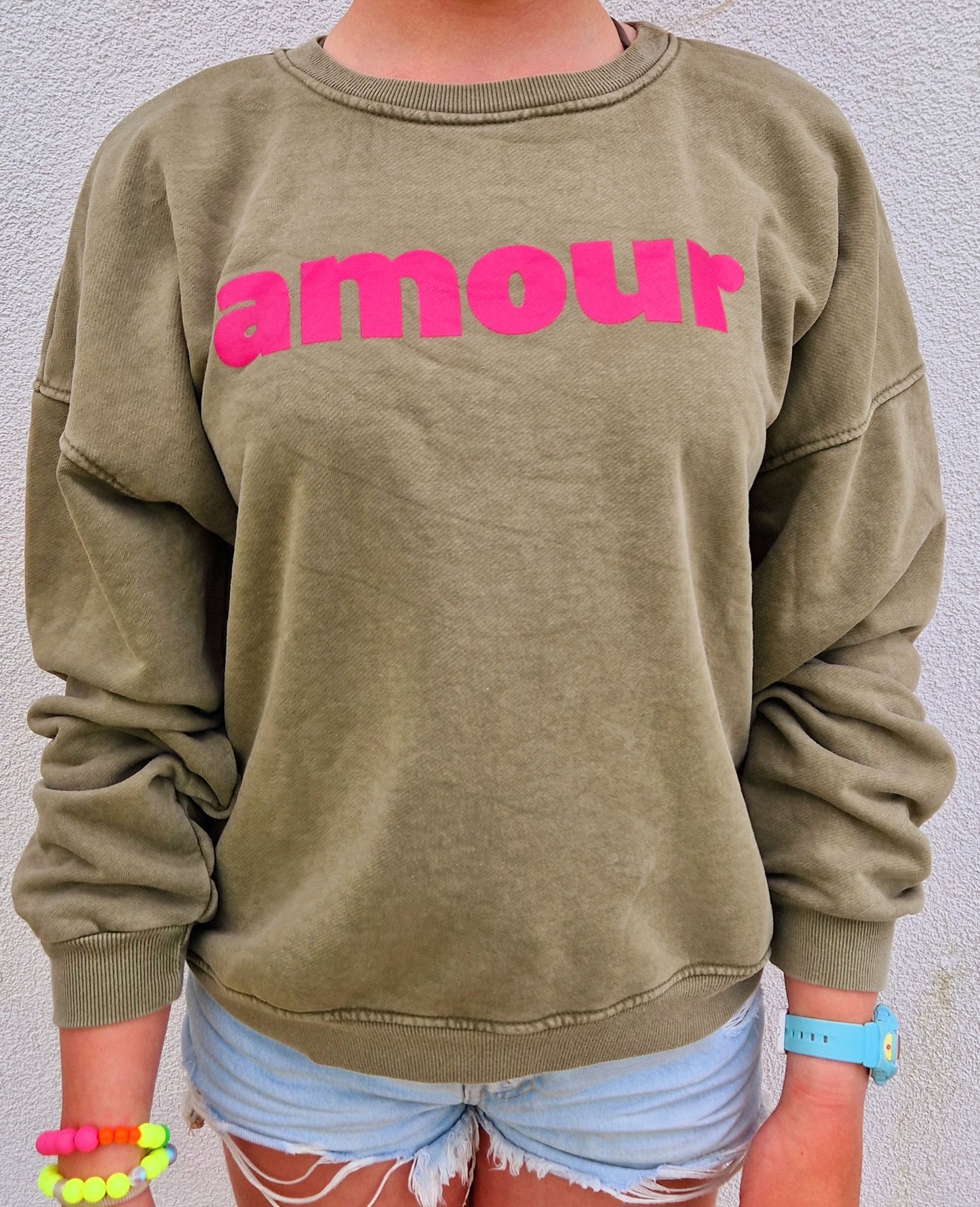 Green and Neon Pink Amour Sweatshirt