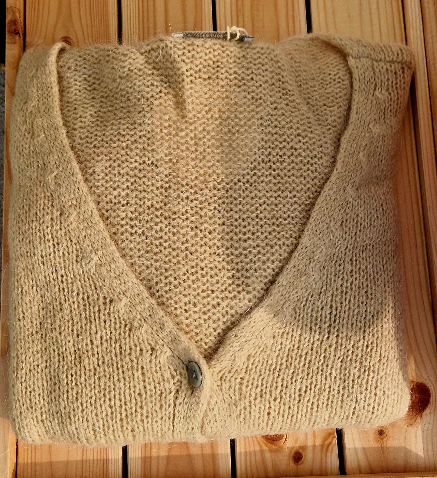 Oatmeal beige Mohair Mix. V Neck Cardigan