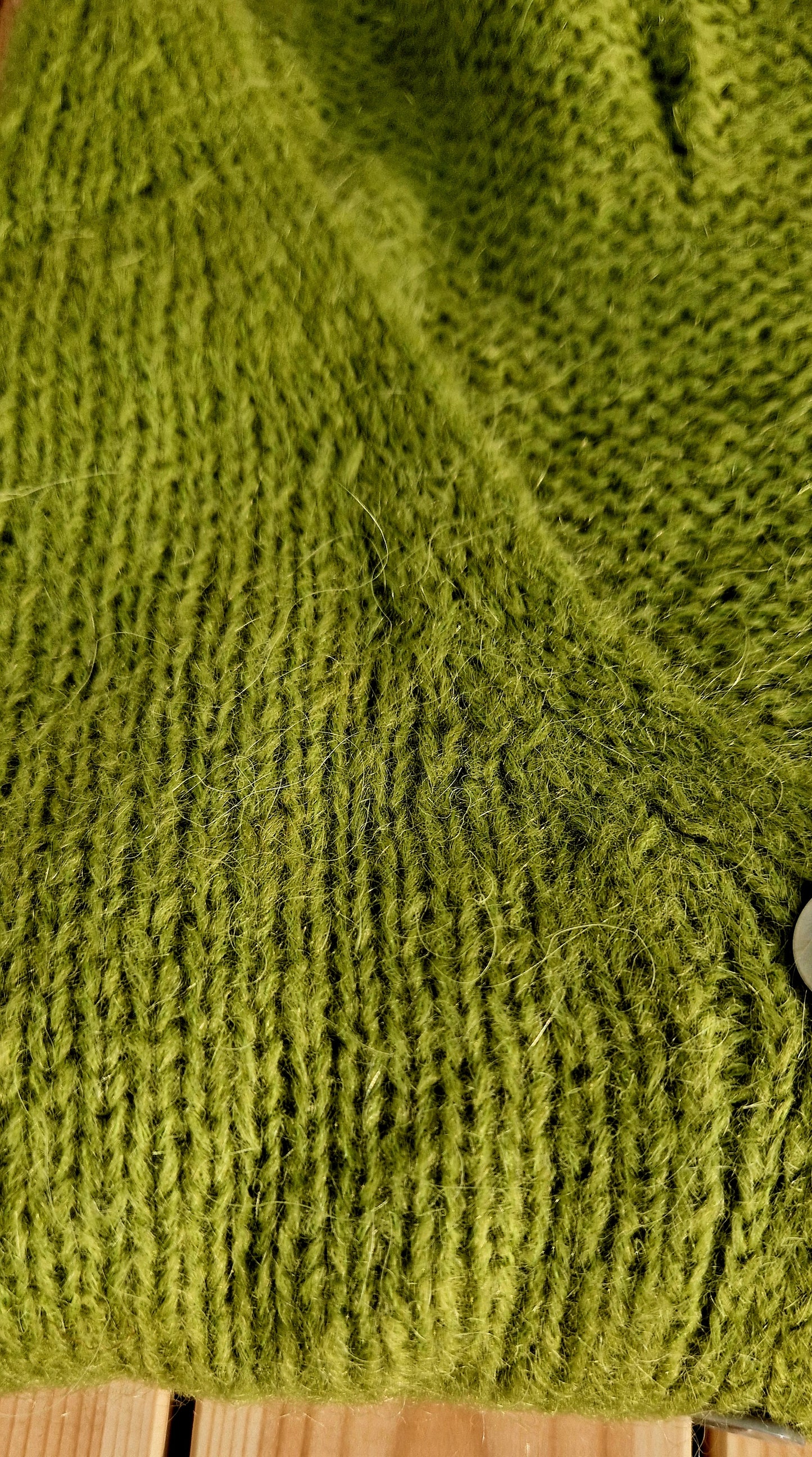 Olive Green Mohair Mix Cardigan. V Neck