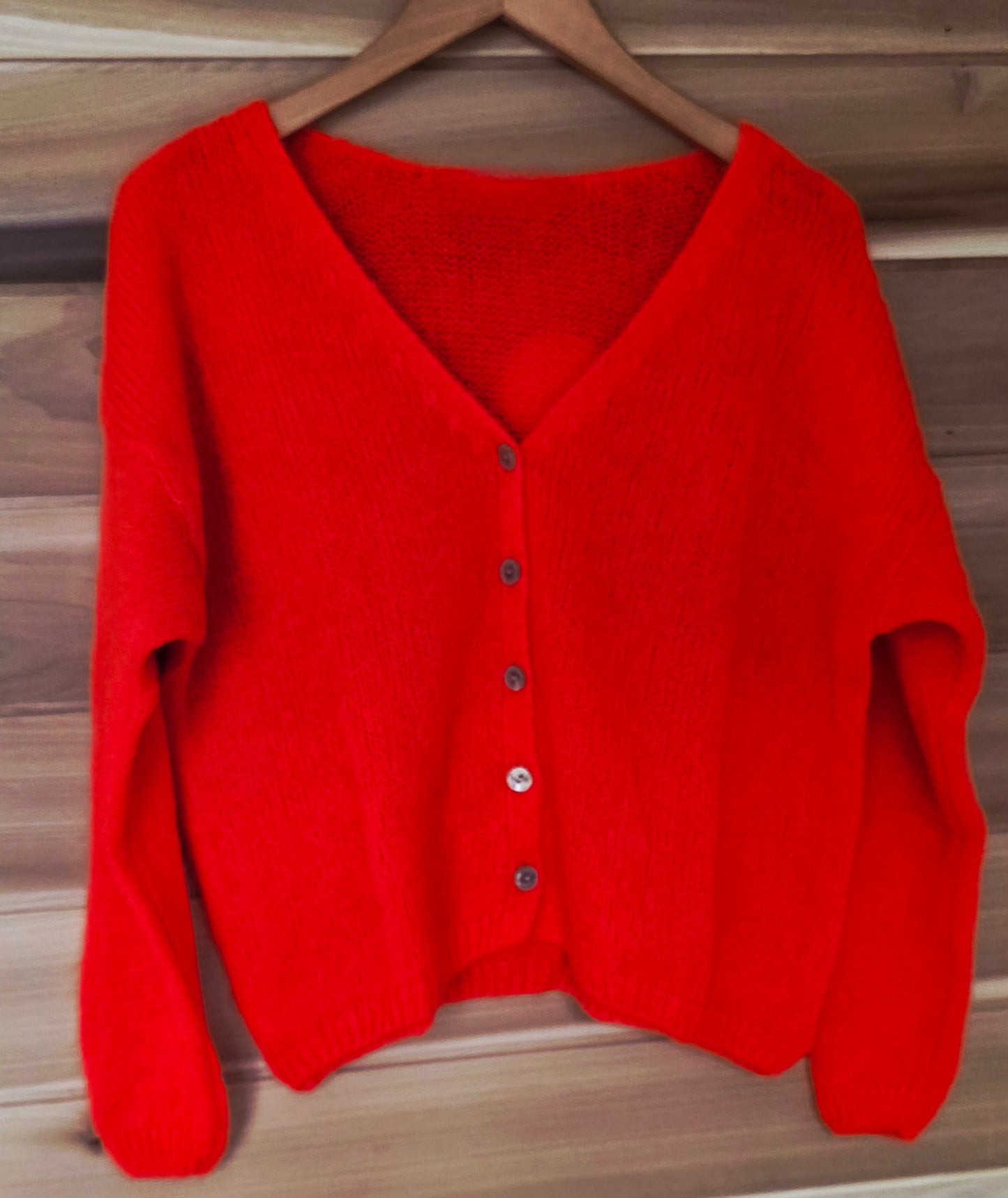 Neon Orange Mohair Mix V Neck Long Sleeve.