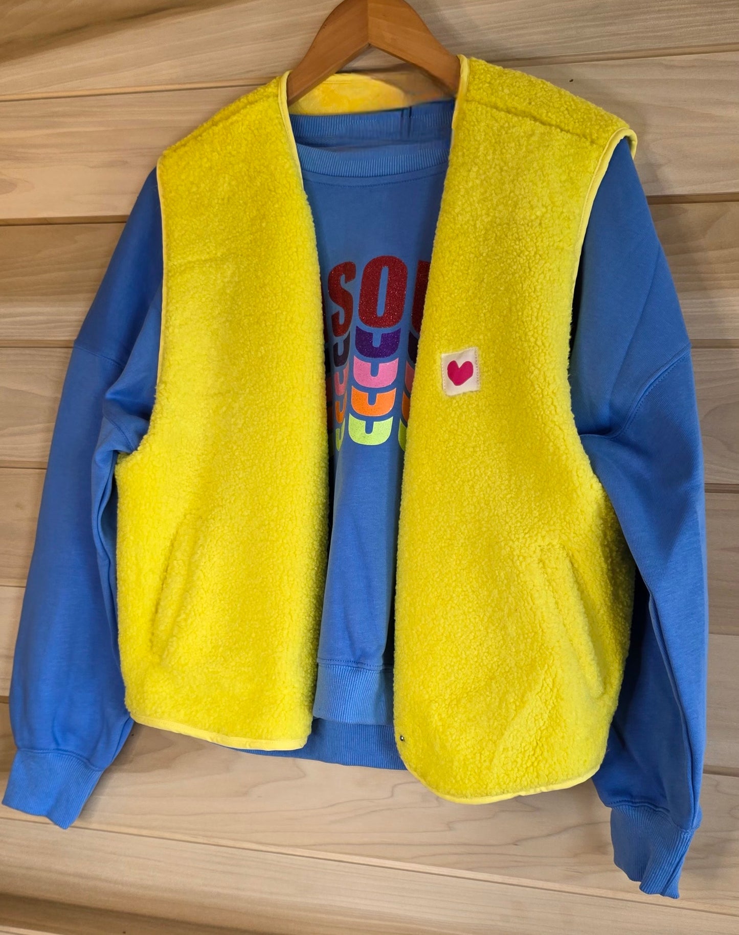 Bright Yellow V Neck Teddy Fleece lined, Sleeveless Gilet