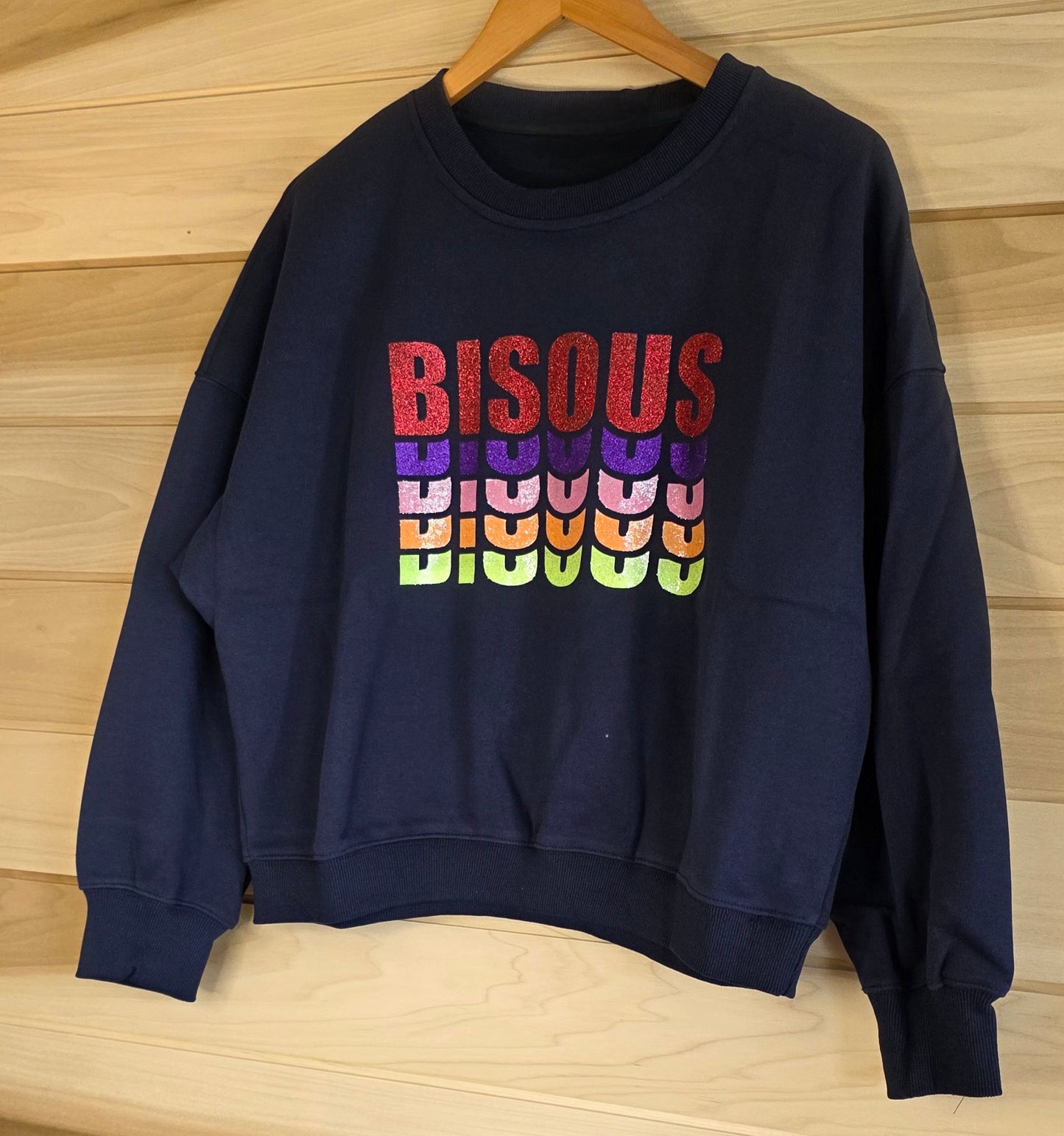 Bisous Sweat in Navy Blue with Multicolour Bisous Font