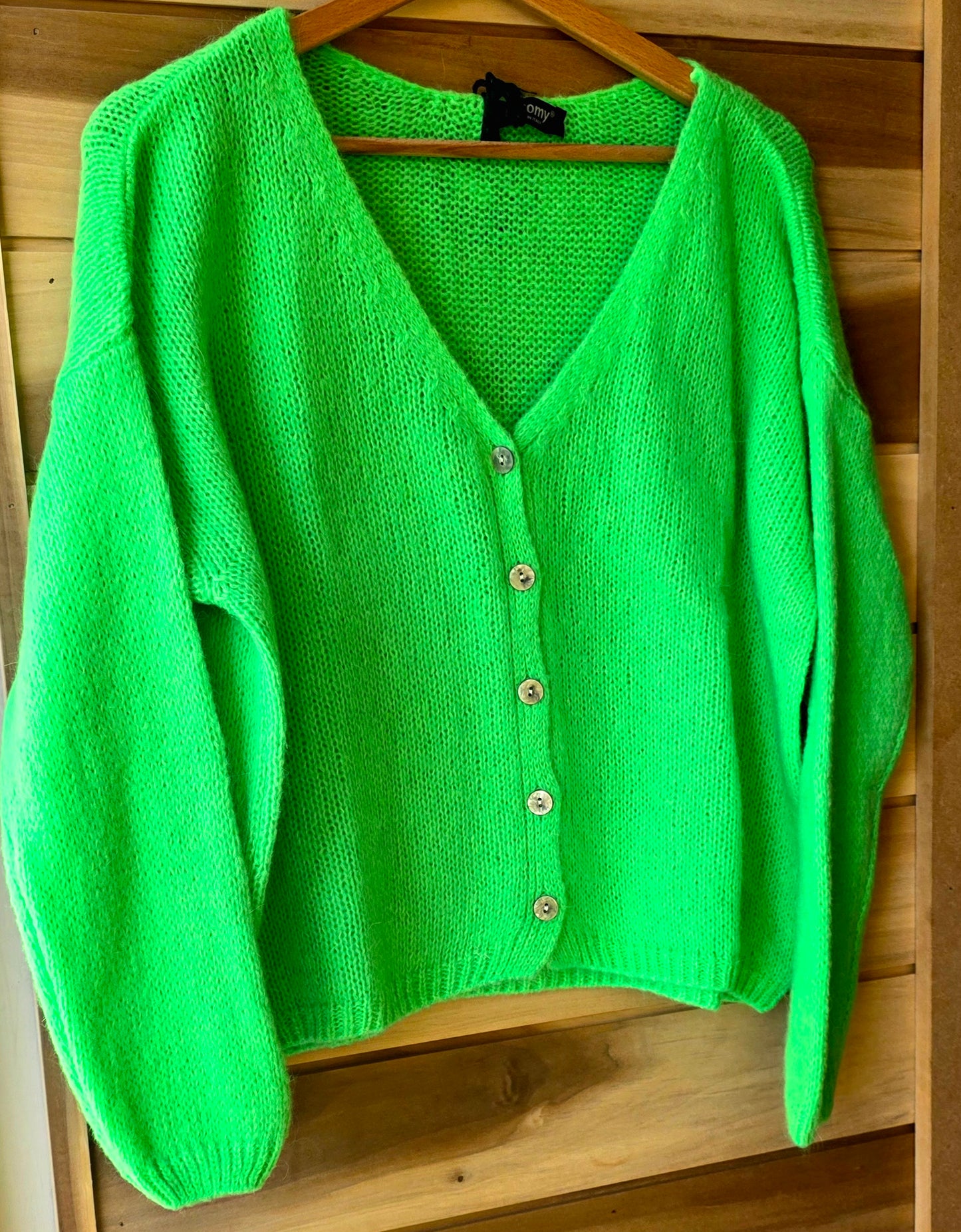 *Pre Order. Due Oct 6th*Neon Apple Green Mohair Mix long sleeve cardigan.