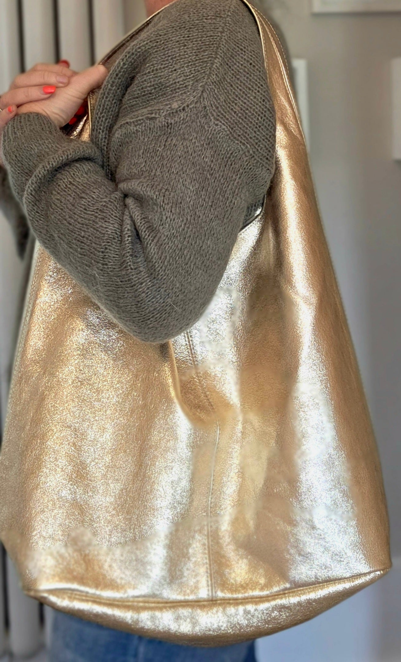 Gold Italian Leather Hobo Bag with coin purse