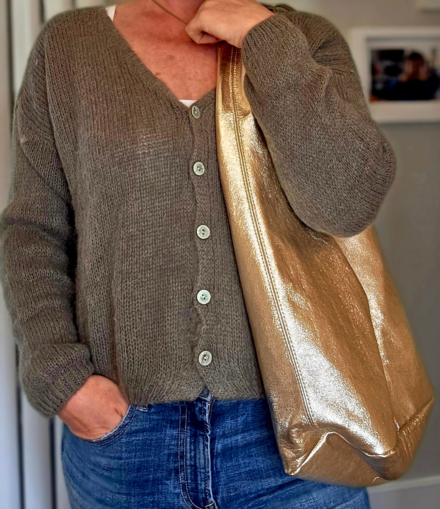 Gold Italian Leather Hobo Bag with coin purse