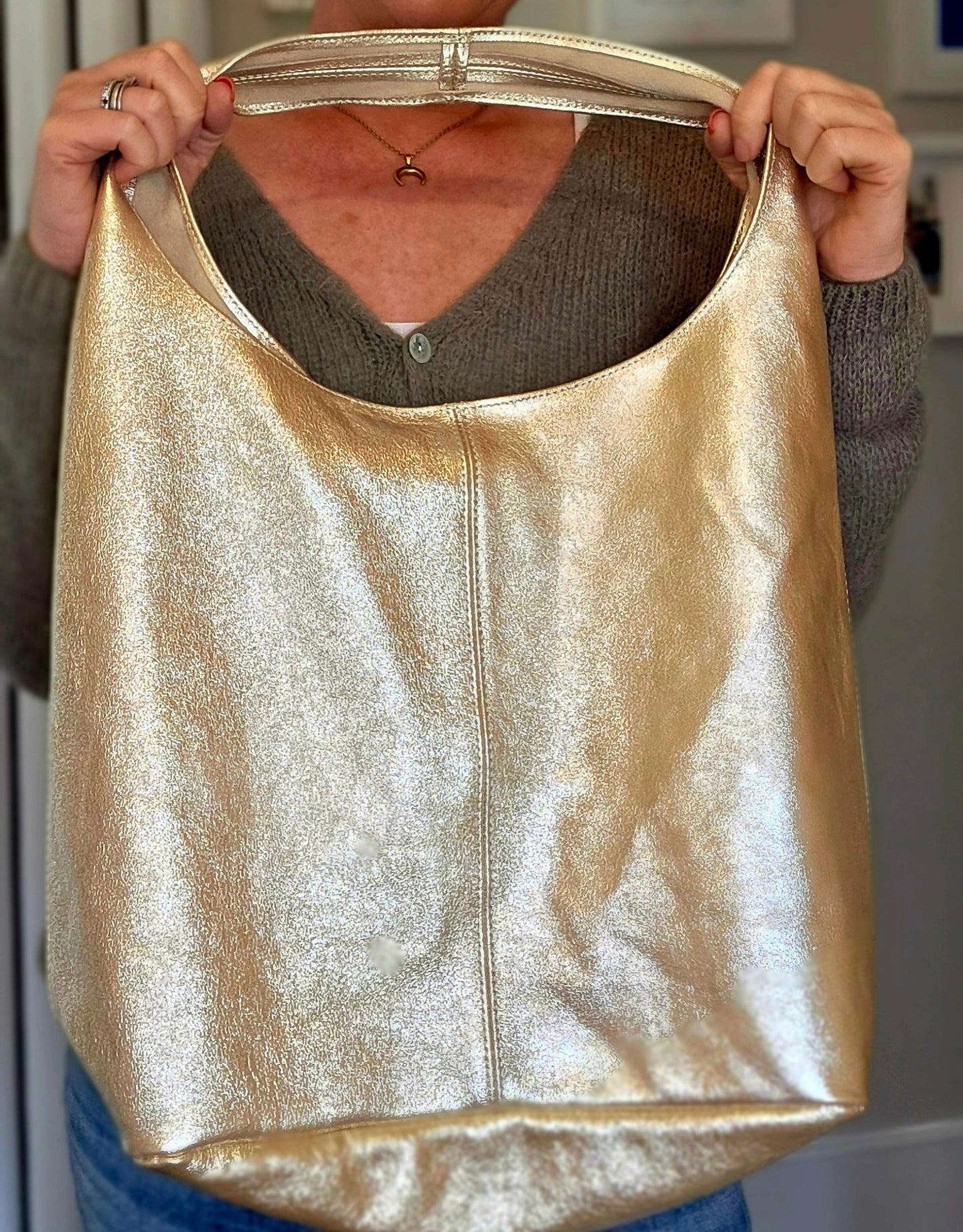 Gold Italian Leather Hobo Bag with coin purse