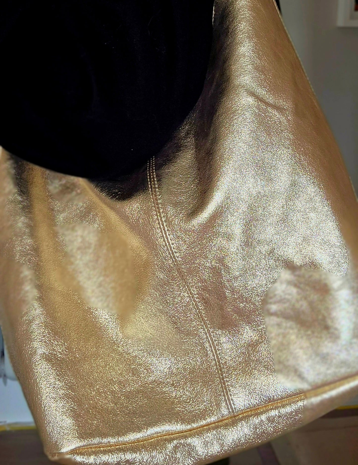 Gold Italian Leather Hobo Bag with coin purse