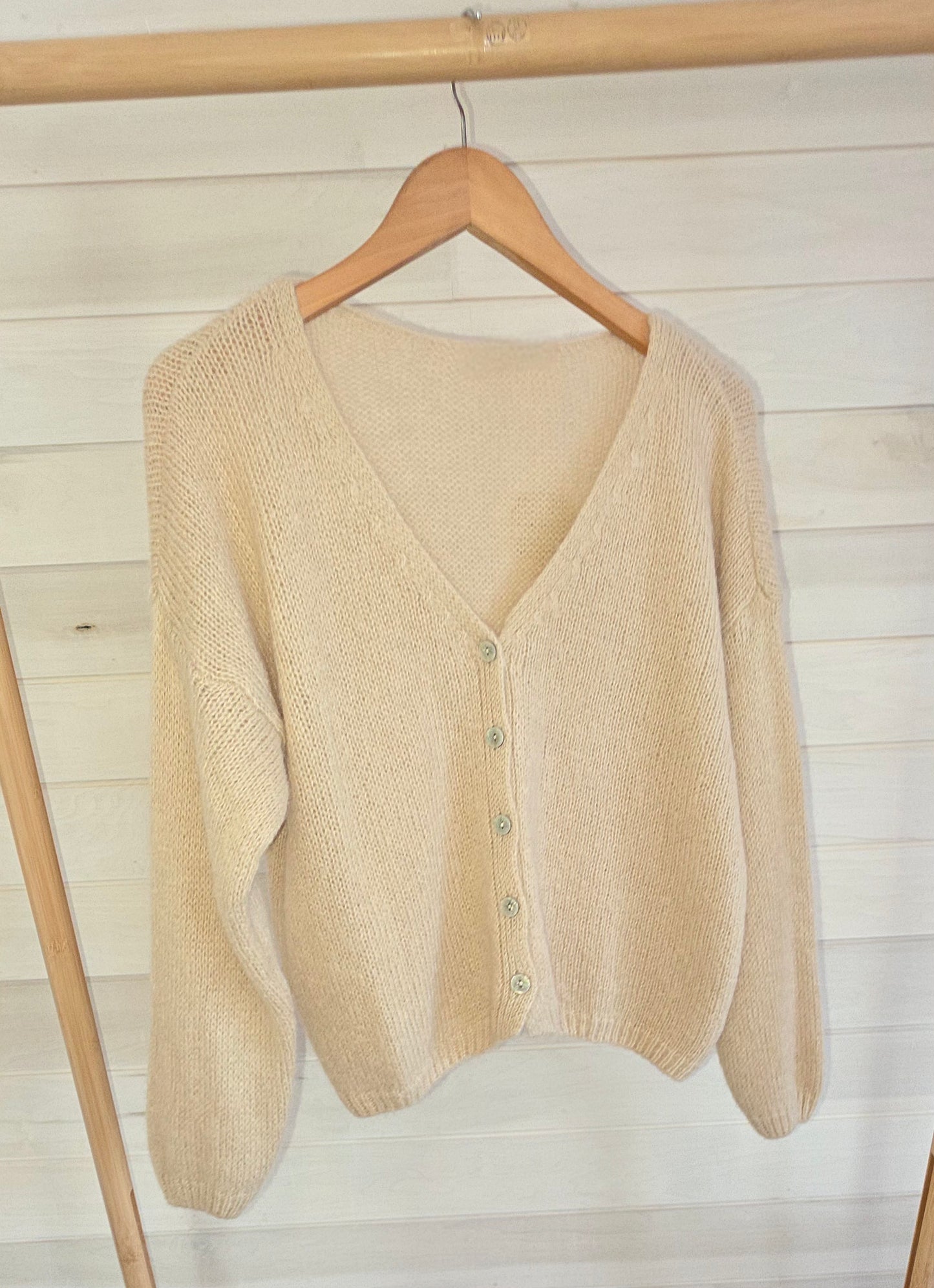 Oatmeal beige Mohair Mix. V Neck Cardigan