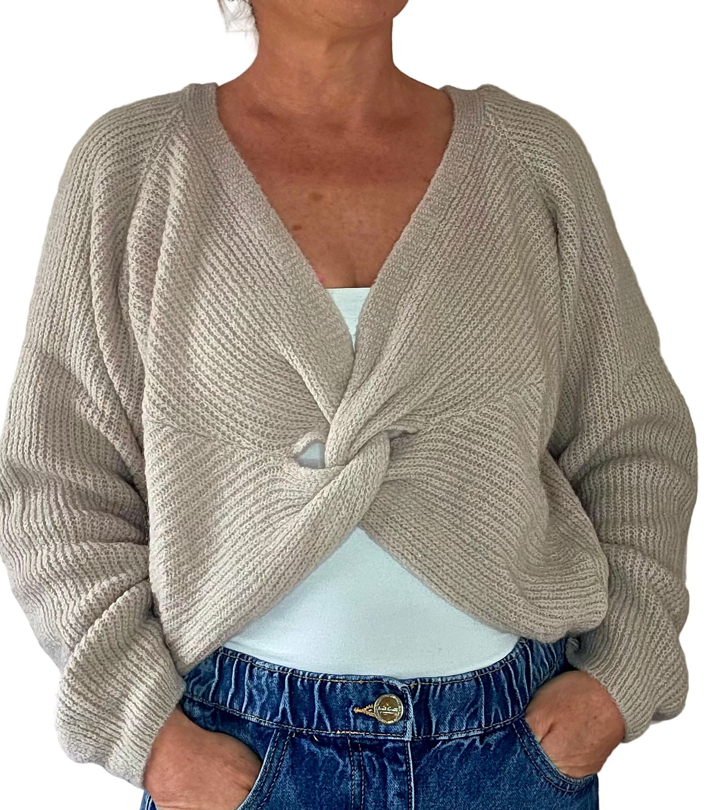 Oatmeal Reversible twist knot sweater in Alpaca and Wool Blend