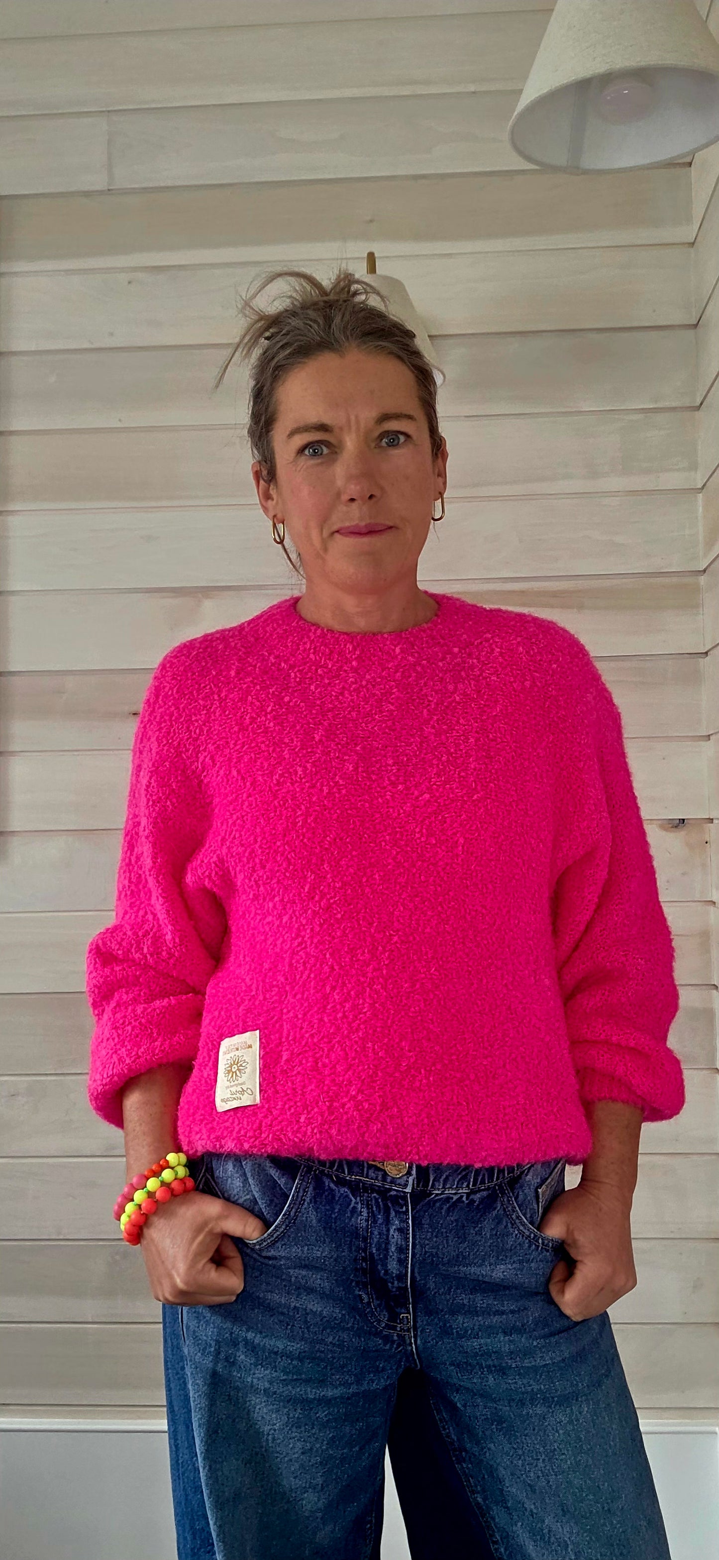 Neon Pink Kid Mohair & Wool Mix Fluffy Jumper