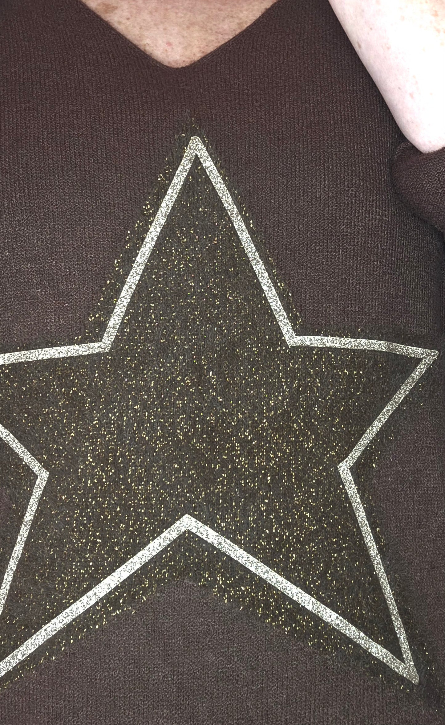 Starlight Chooco Brown V Neck soft knit with Star Motif