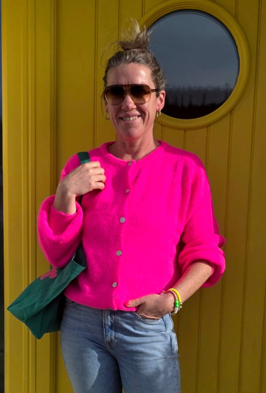 Neon Pink Cardigan. | Superfine Alpaca and Wool Cardigan (Ships Aug 28th)