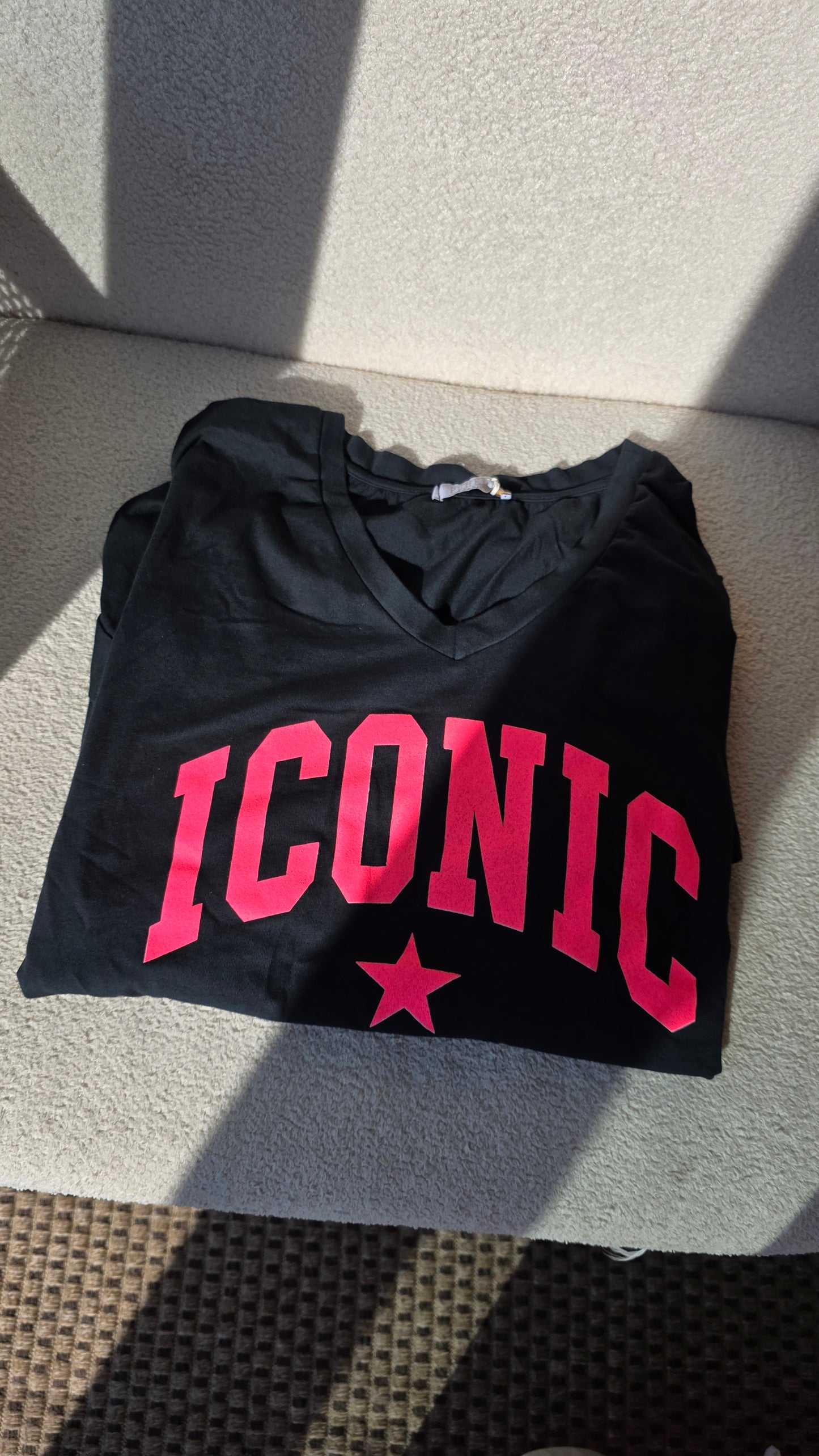 The 'Iconic" Neon Graphic V Neck T-Shirt Dress in Black