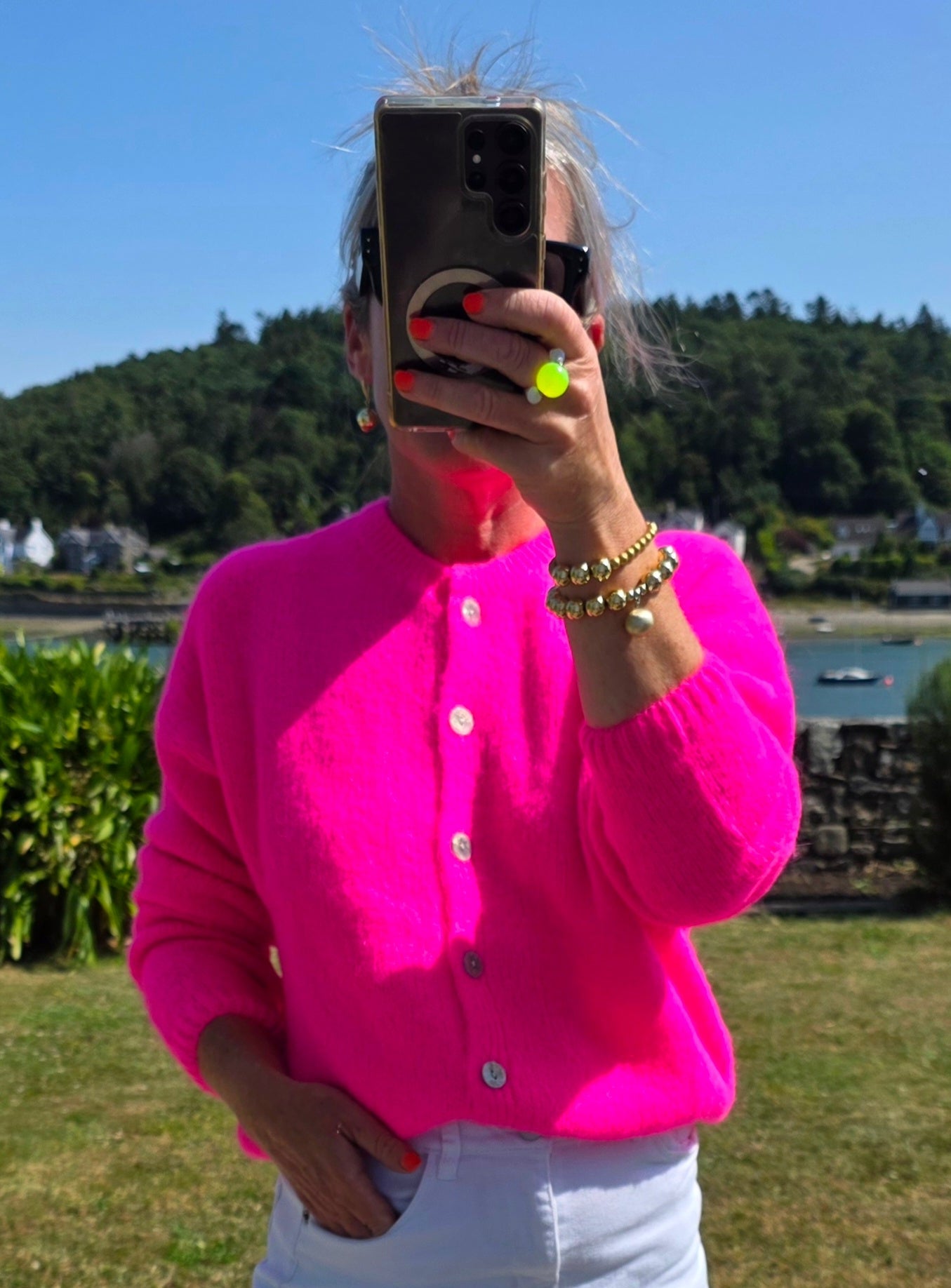 Luxury Neon Pink Kid Mohair Cardigan| Cockleshell Crosshaven