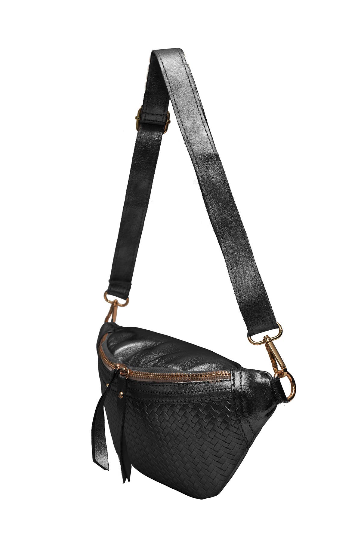Braided Leather Crossbody Bag. Black