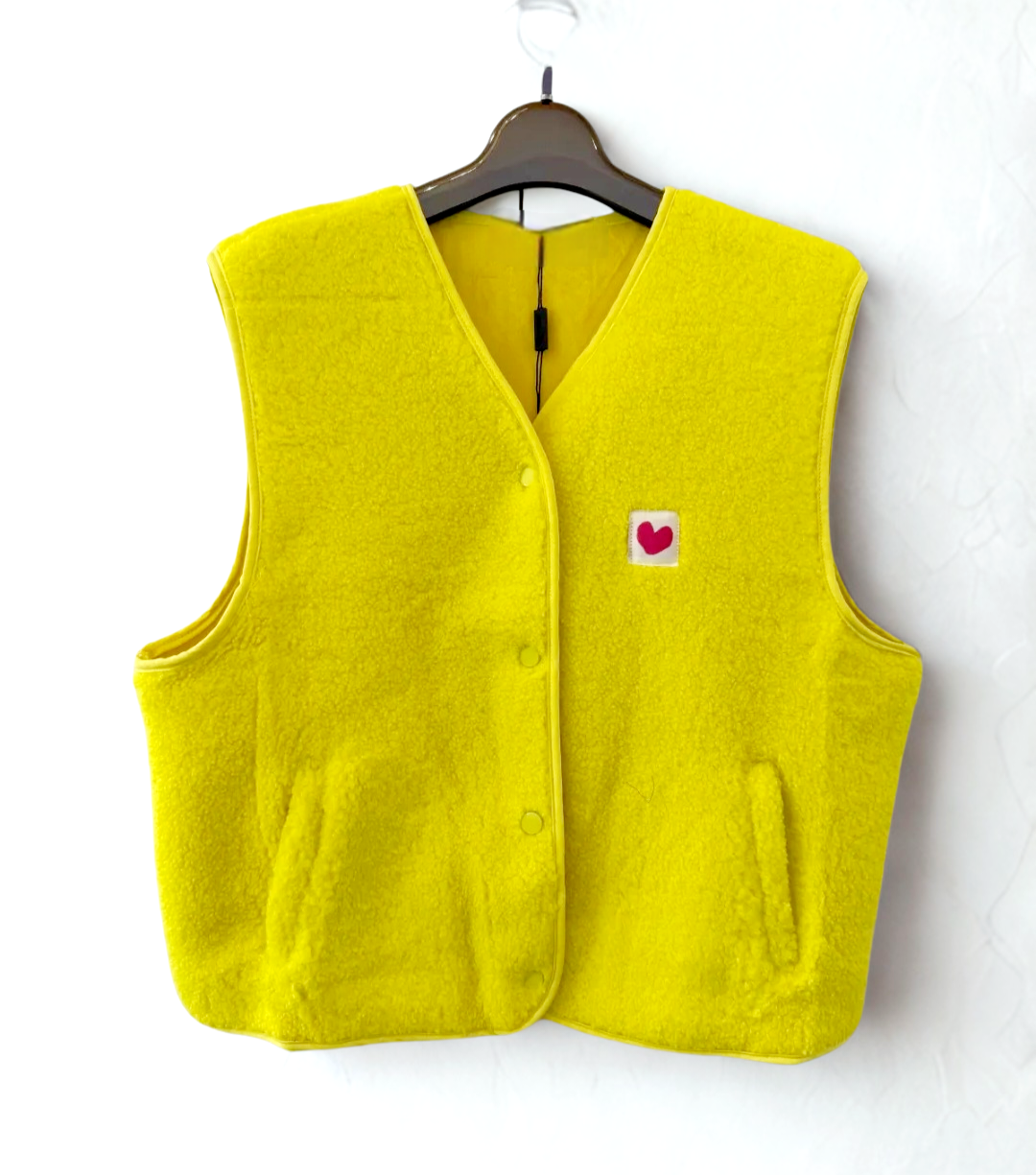 Bright Yellow V Neck Teddy Fleece lined, Sleeveless Gilet