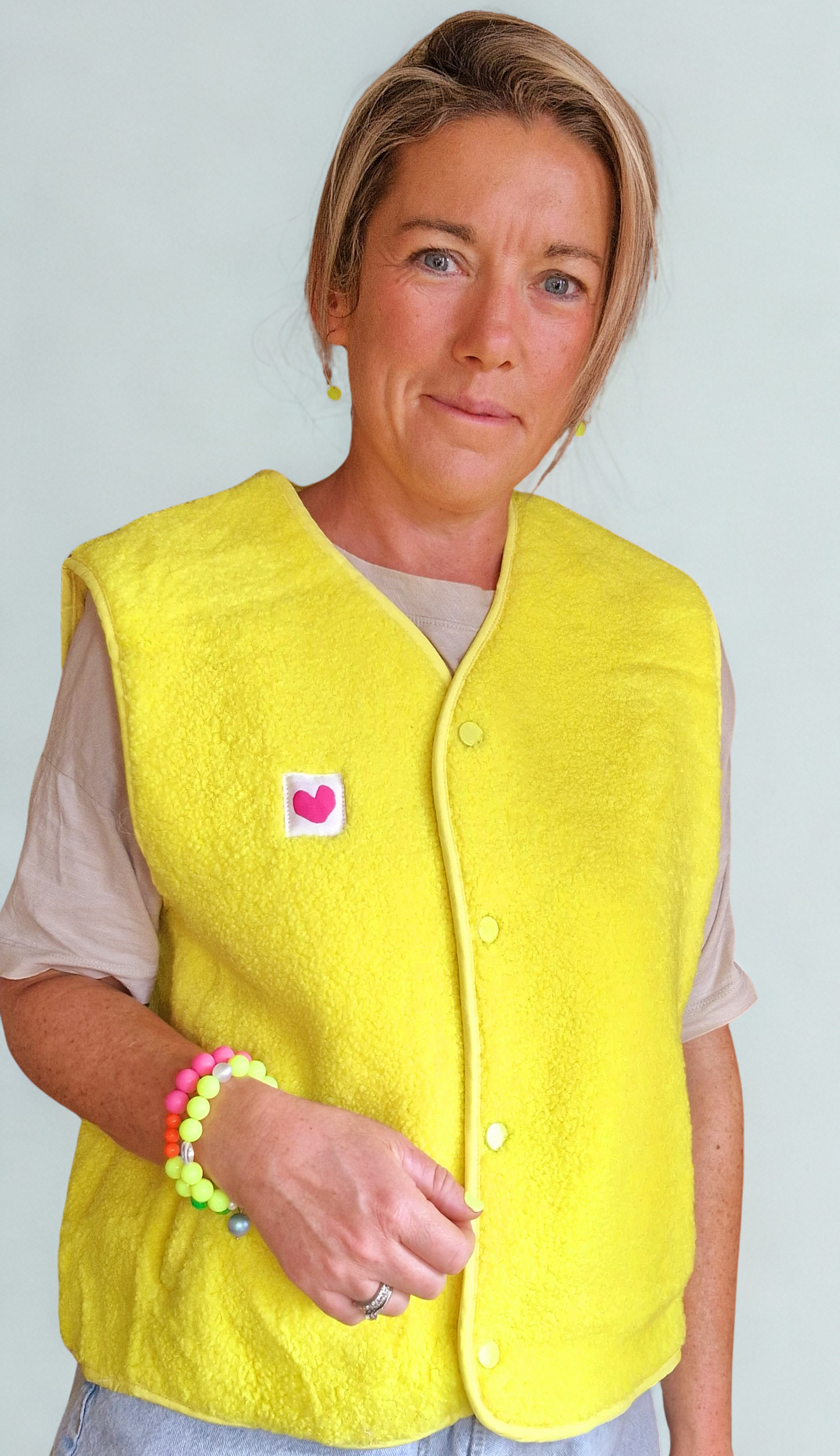 Bright Yellow V Neck Teddy Fleece lined, Sleeveless Gilet