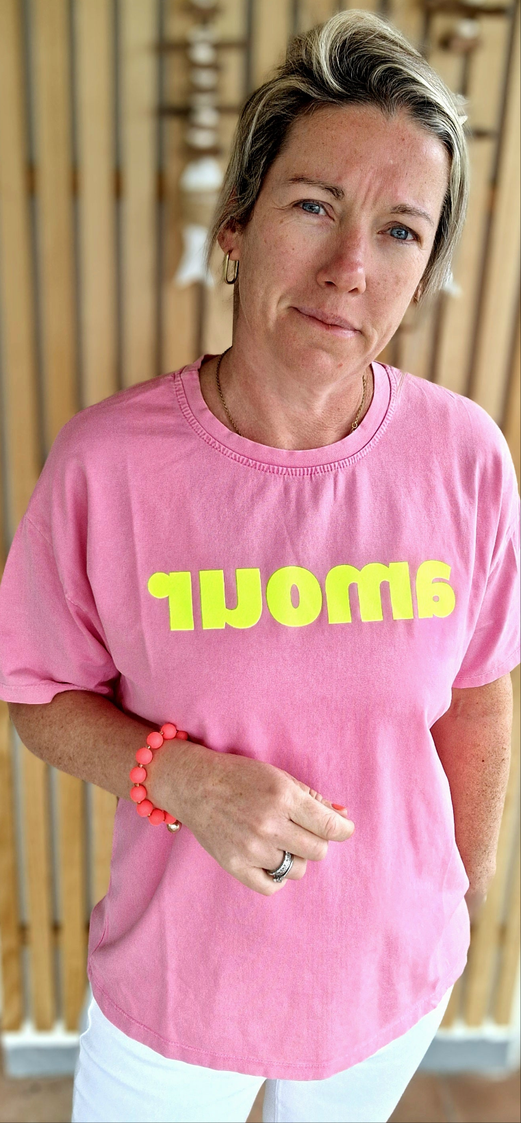 Amour T Shirt in Pink & Neon yellow