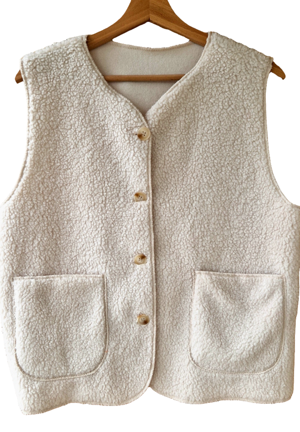 Sleeveless fleece vest/gilet in Ecru