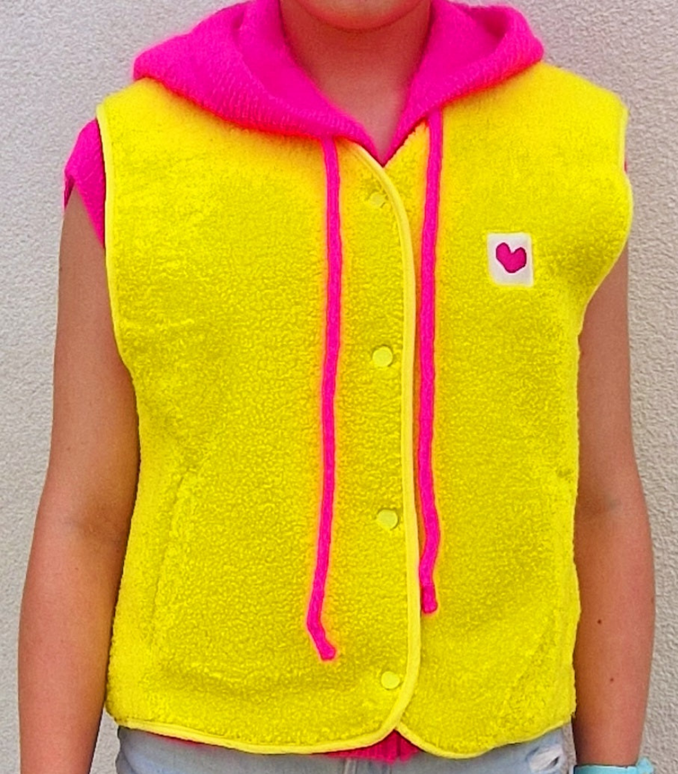 Bright Yellow V Neck Teddy Fleece lined, Sleeveless Gilet