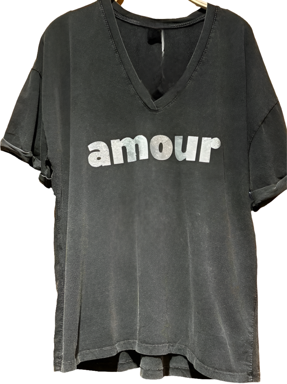 Black & Silver Amour V Neck Cotton T shirt.
