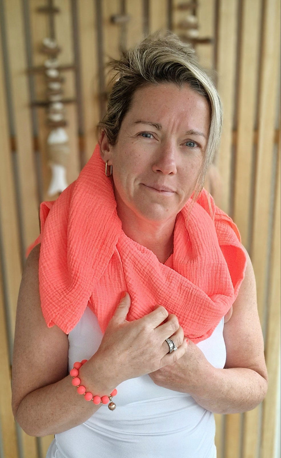 * PRESALE DUE APRIL 24TH* Pure Cotton Neon Coral Scarf. 140 x 140cm